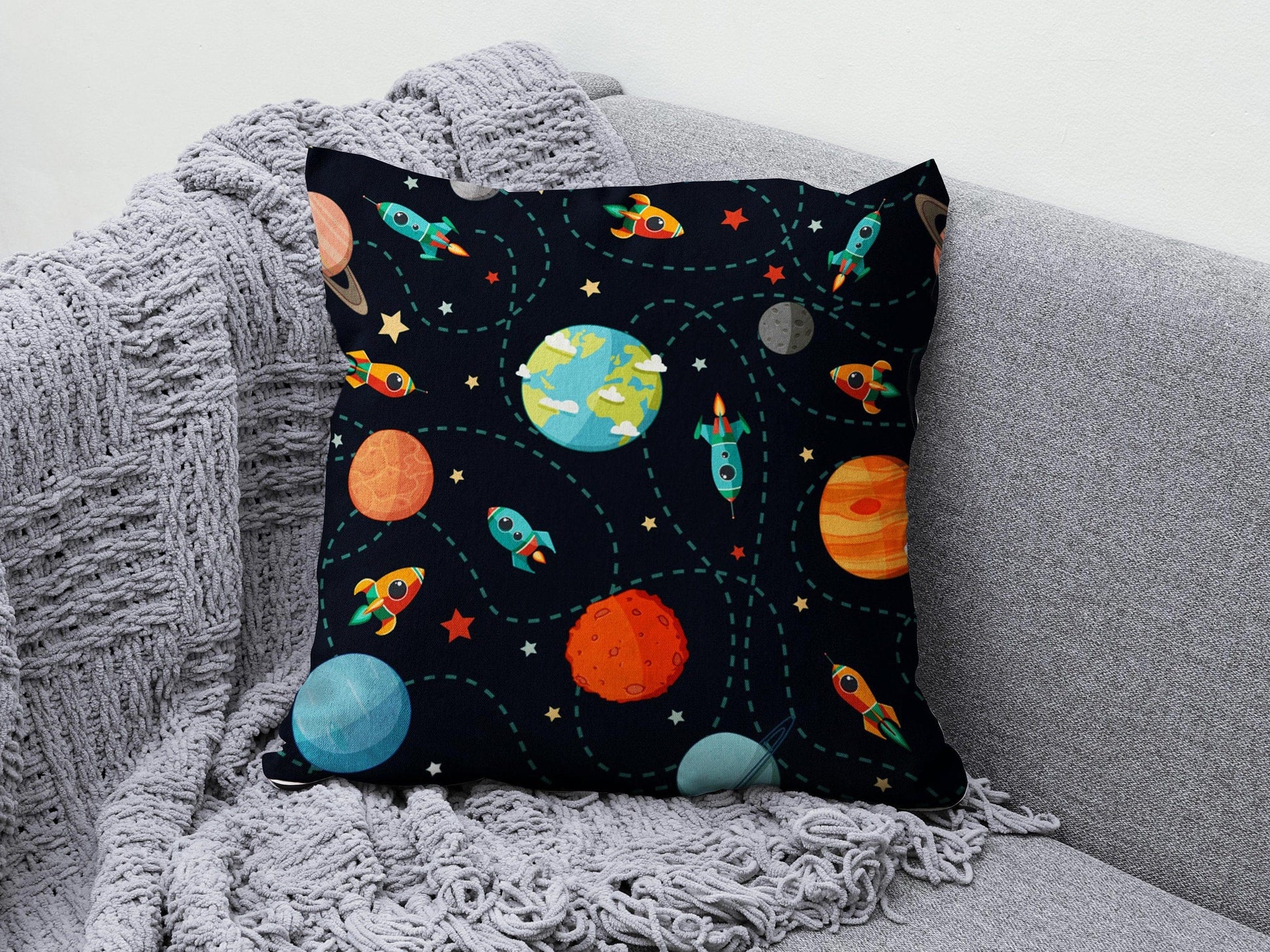 Onay 2 / 12 x 12 inch (30 x 30 cm) Baby Kids Space Planet Astronaut Decor Cushion Cover
