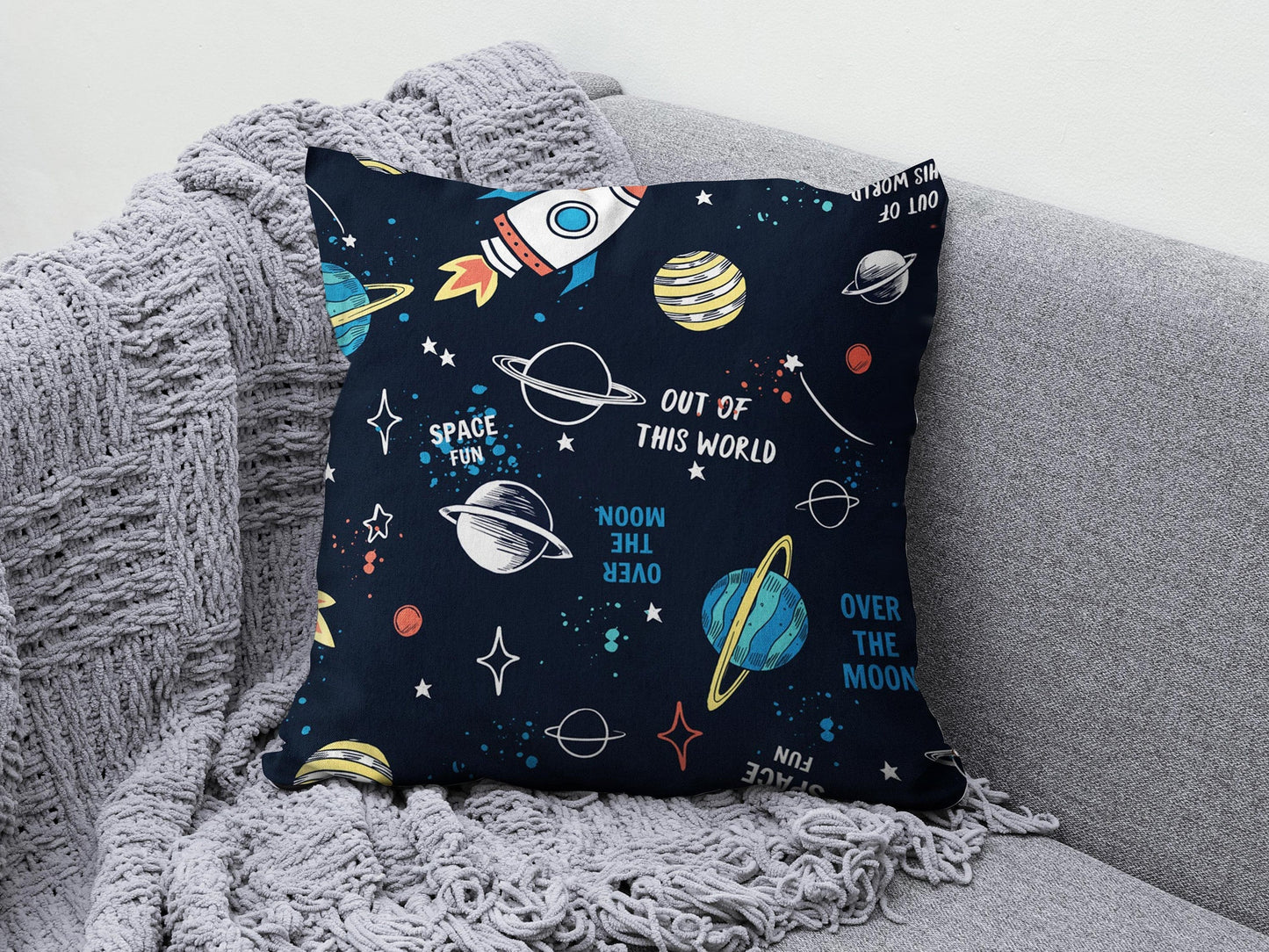 Onay 1 / 12 x 12 inch (30 x 30 cm) Baby Kids Space Planet Astronaut Decor Cushion Cover