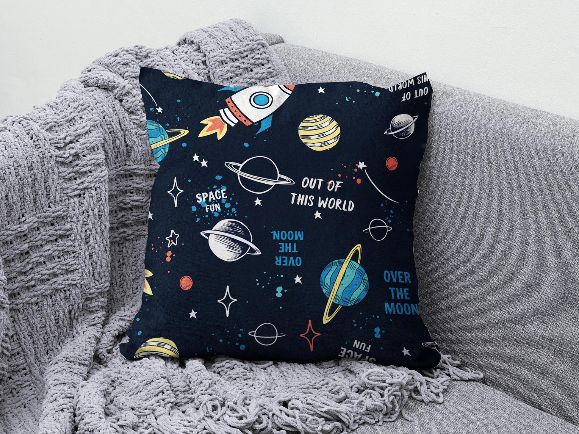 Onay 1 / 12 x 12 inch (30 x 30 cm) Baby Kids Space Planet Astronaut Decor Cushion Cover
