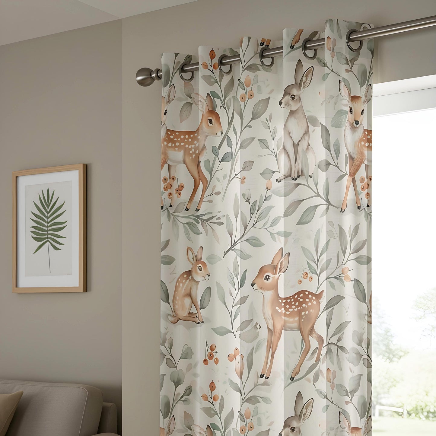 Onay Baby Room Window Curtains, Woodland Deer & Bunny Window Drapes