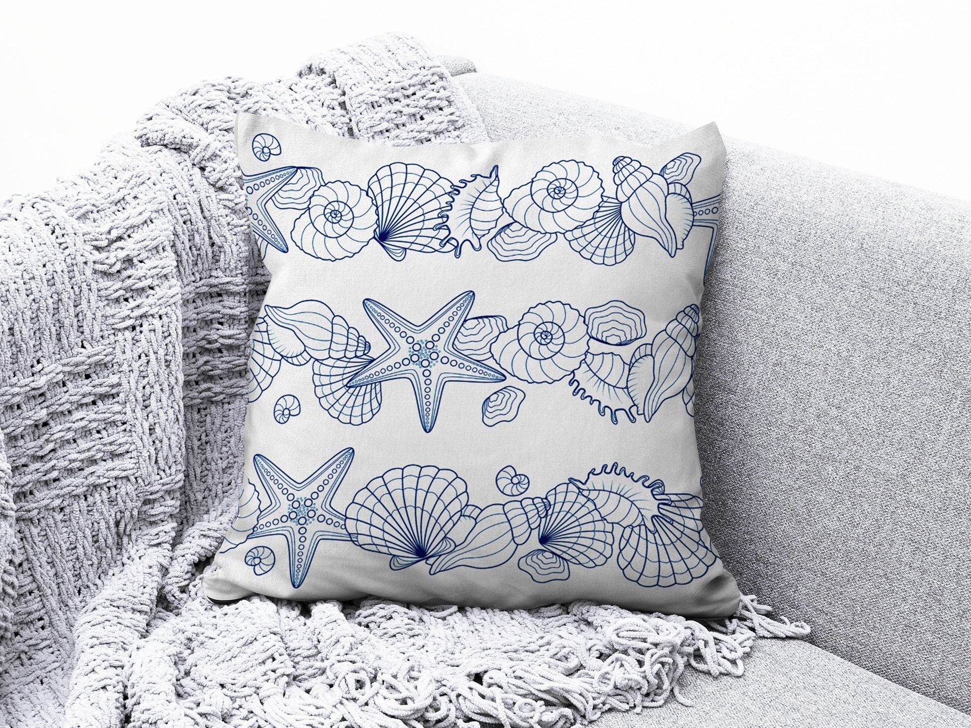 Onay 8 / 12 x 12 inch (30 x 30 cm) Double Side Beach House Cushion Cover Navy Marine Cushion Case Starfish Throw Pillow