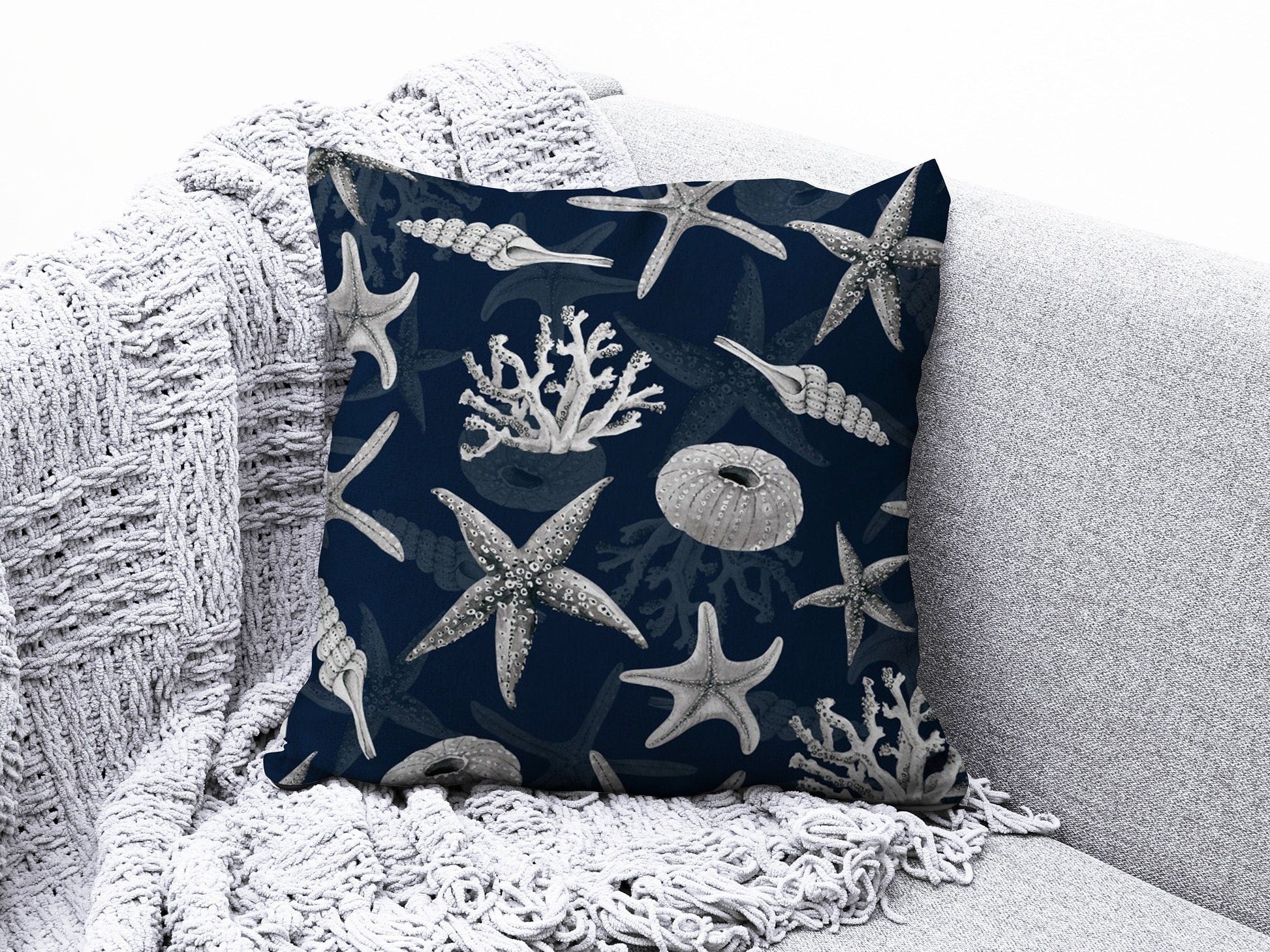 Onay 5 / 12 x 12 inch (30 x 30 cm) Double Side Beach House Cushion Cover Navy Marine Cushion Case Starfish Throw Pillow