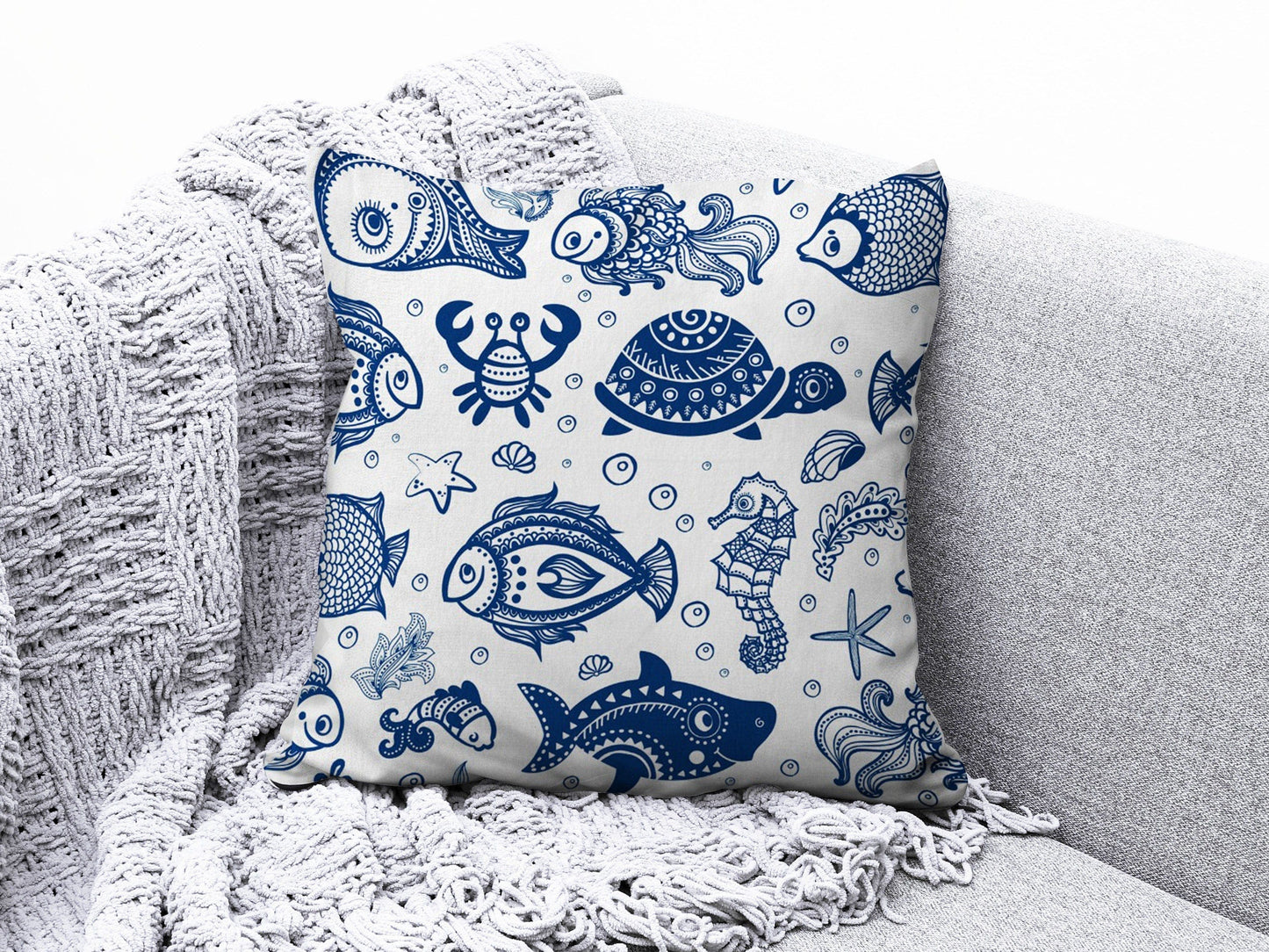 Onay 4 / 12 x 12 inch (30 x 30 cm) Double Side Beach House Cushion Cover Navy Marine Cushion Case Starfish Throw Pillow