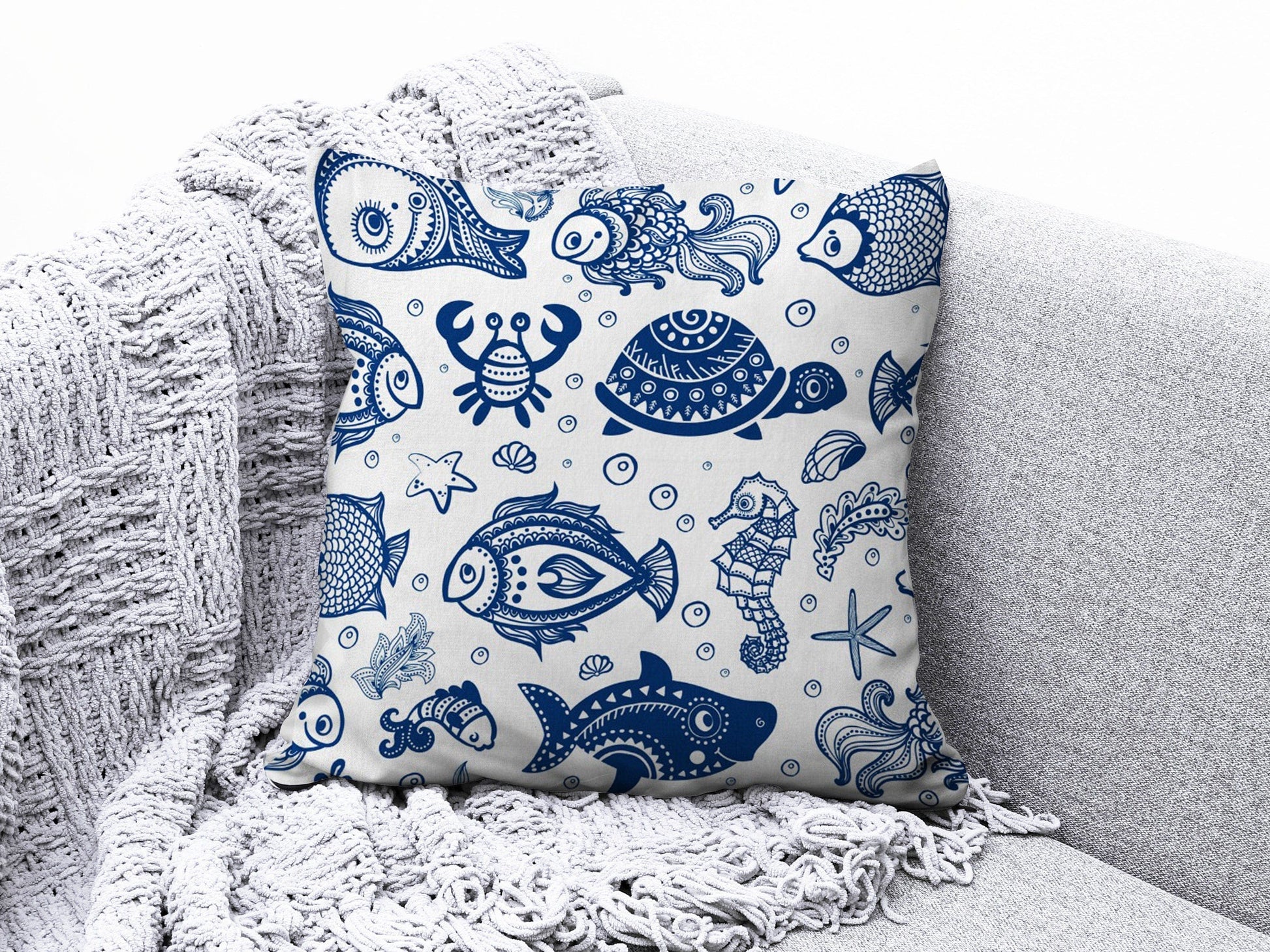 Onay 4 / 12 x 12 inch (30 x 30 cm) Double Side Beach House Cushion Cover Navy Marine Cushion Case Starfish Throw Pillow