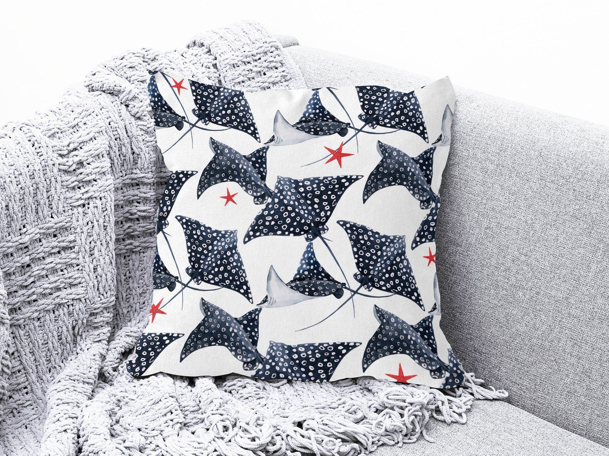 Onay 2 / 12 x 12 inch (30 x 30 cm) Double Side Beach House Cushion Cover Navy Marine Cushion Case Starfish Throw Pillow