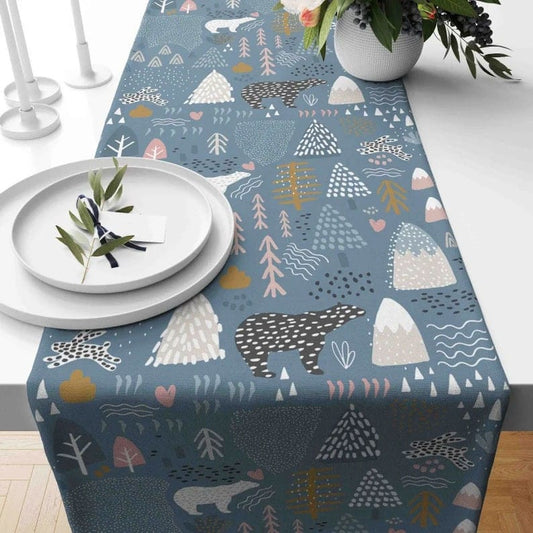 Onay 1 / 12 x 46 inch (30 x 120 cm) Bears and Deers Blue Green Christmas Table Runner