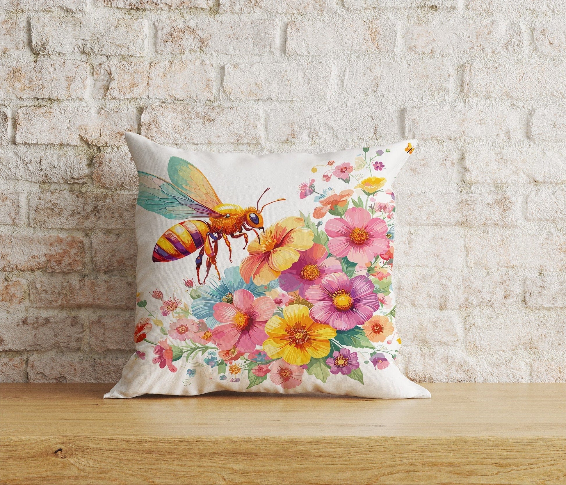 Onay Home Textile 4 / 12 x 12 inch (30 x 30 cm) Double Side Bee Cushion Cover Honeybee Pillow Case Bumble Throw Cushions