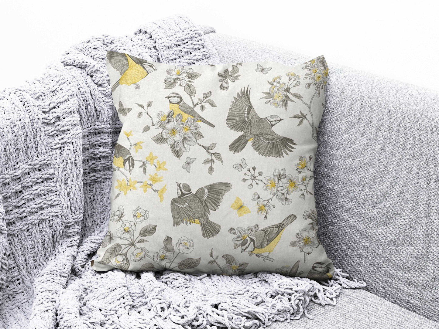 Onay 5 / 12 x 12 inch (30 x 30 cm) Double Side Bird Cushion Cover Pink Floral Pillow Cover Housewarming Cushion Case