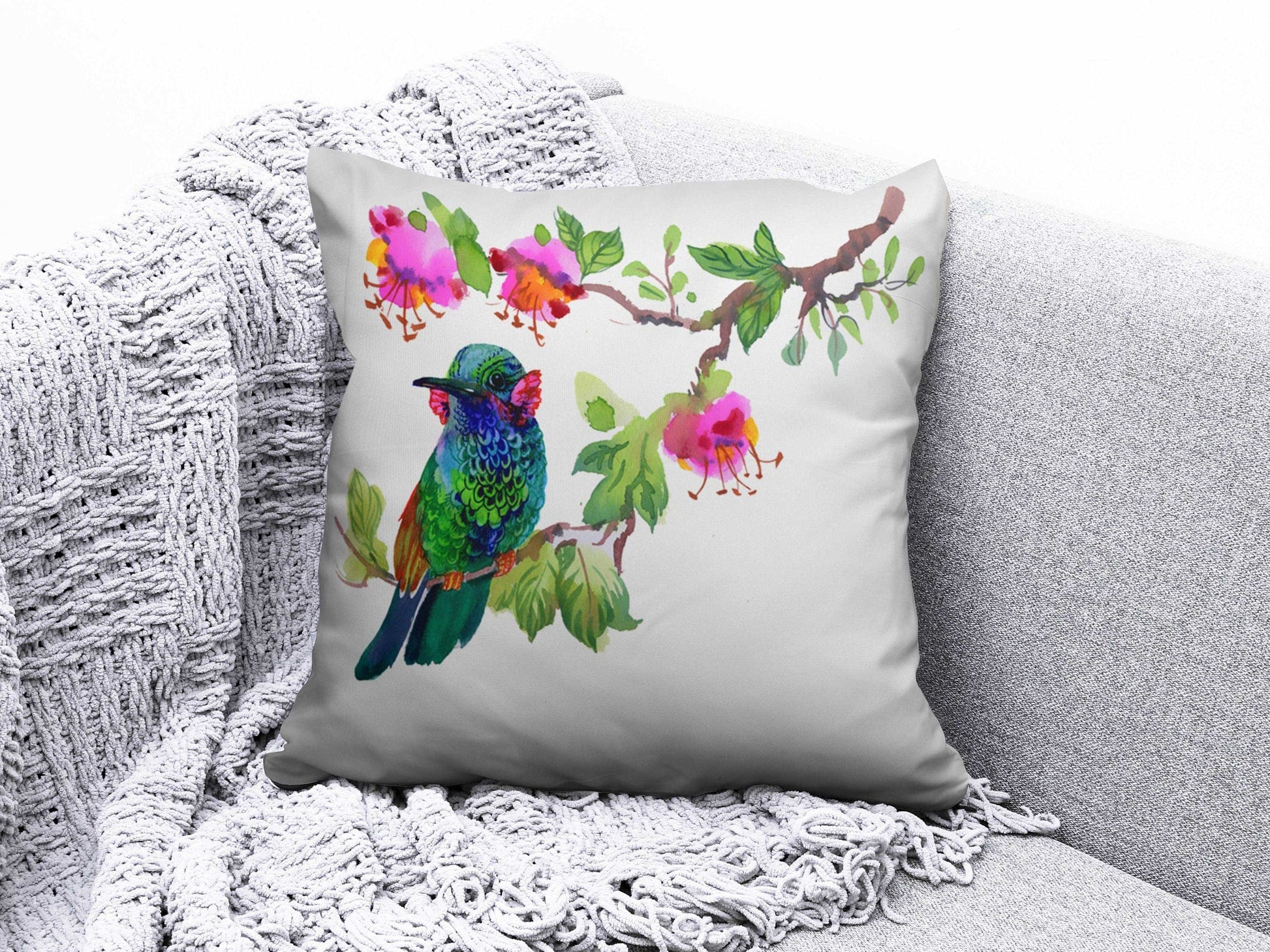 Onay 4 / 12 x 12 inch (30 x 30 cm) Double Side Bird Cushion Cover Pink Floral Pillow Cover Housewarming Cushion Case