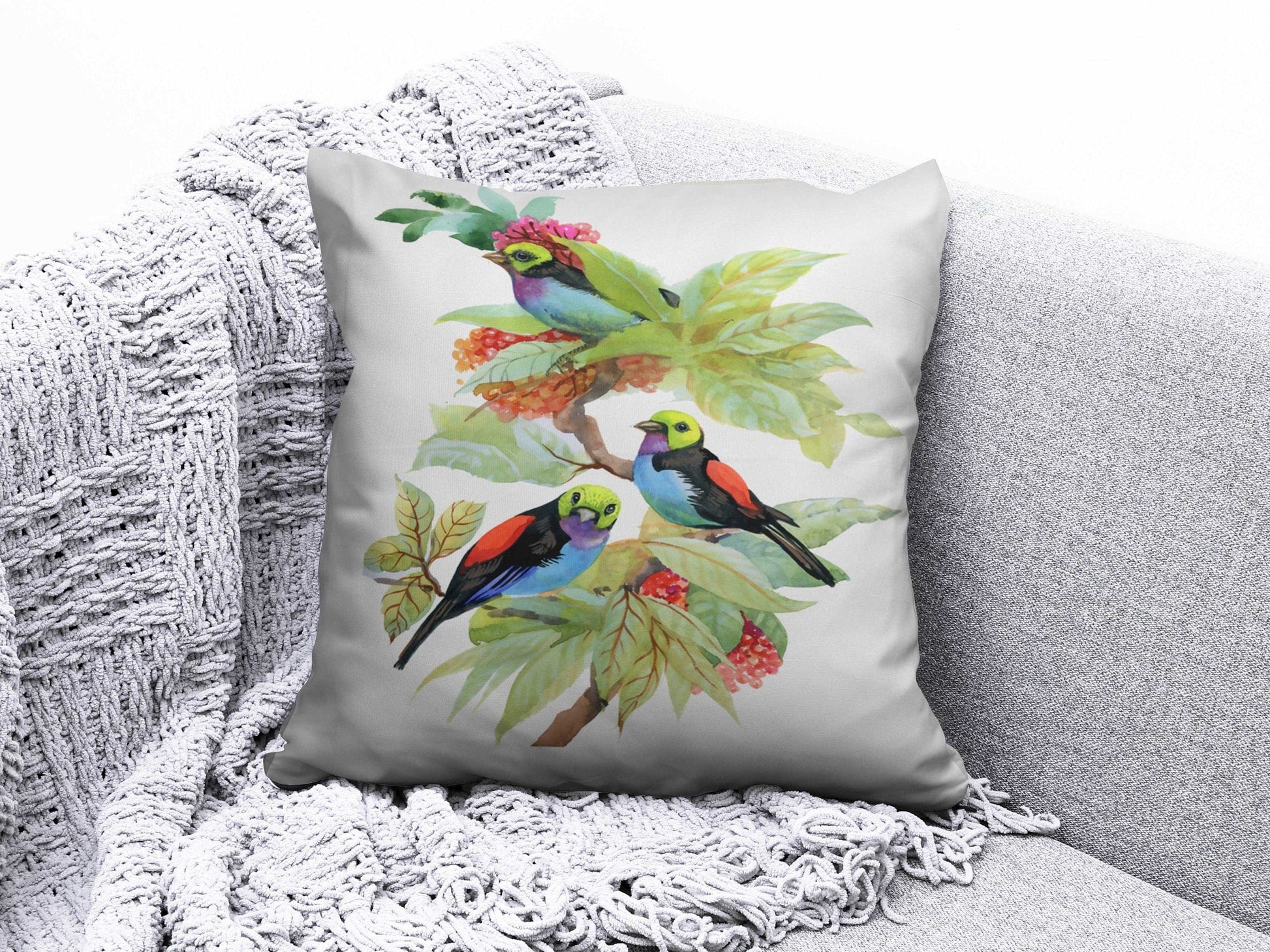 Onay 3 / 12 x 12 inch (30 x 30 cm) Double Side Bird Cushion Cover Pink Floral Pillow Cover Housewarming Cushion Case