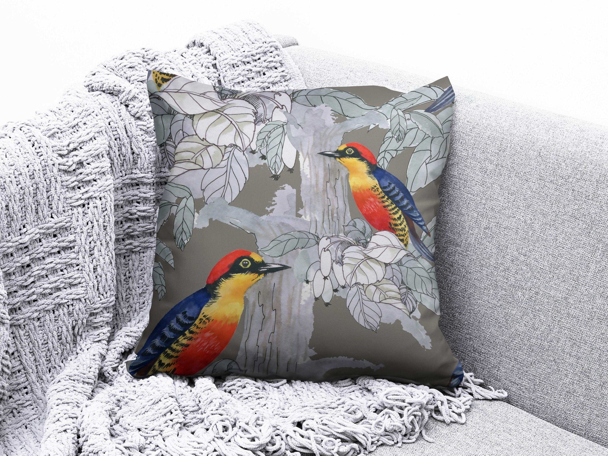 Onay 2 / 12 x 12 inch (30 x 30 cm) Double Side Bird Cushion Cover Pink Floral Pillow Cover Housewarming Cushion Case