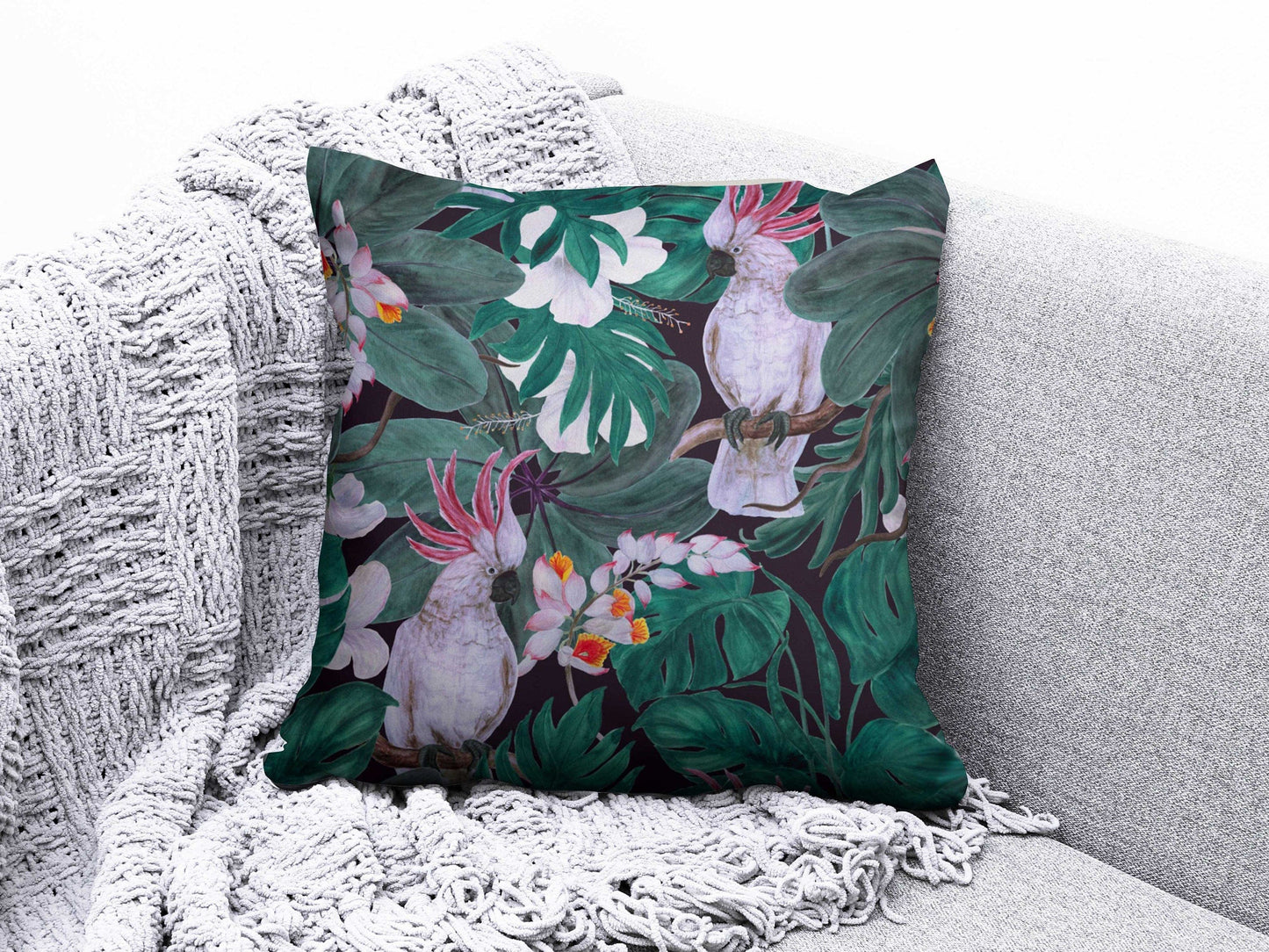 Onay 2 / 12 x 12 inch (30 x 30 cm) Double Side Birds Parrot Cushion Cover Tropical Leaf Design Pillow Cover