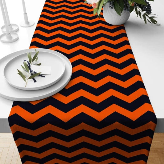 Onay 12 x 46 inch (30 x 120 cm) / 1 Black and Orange Halloween Runner Chevron Table Runner Zigzag Pattern Tablecloth