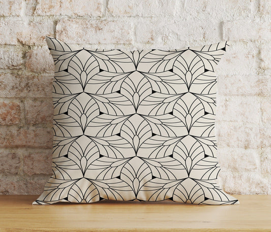 Onay 1 / 12 x 12 inch (30 x 30 cm) Double Side Black and White Minimal Cushion Cover Geometric Leaf Pillow Cover
