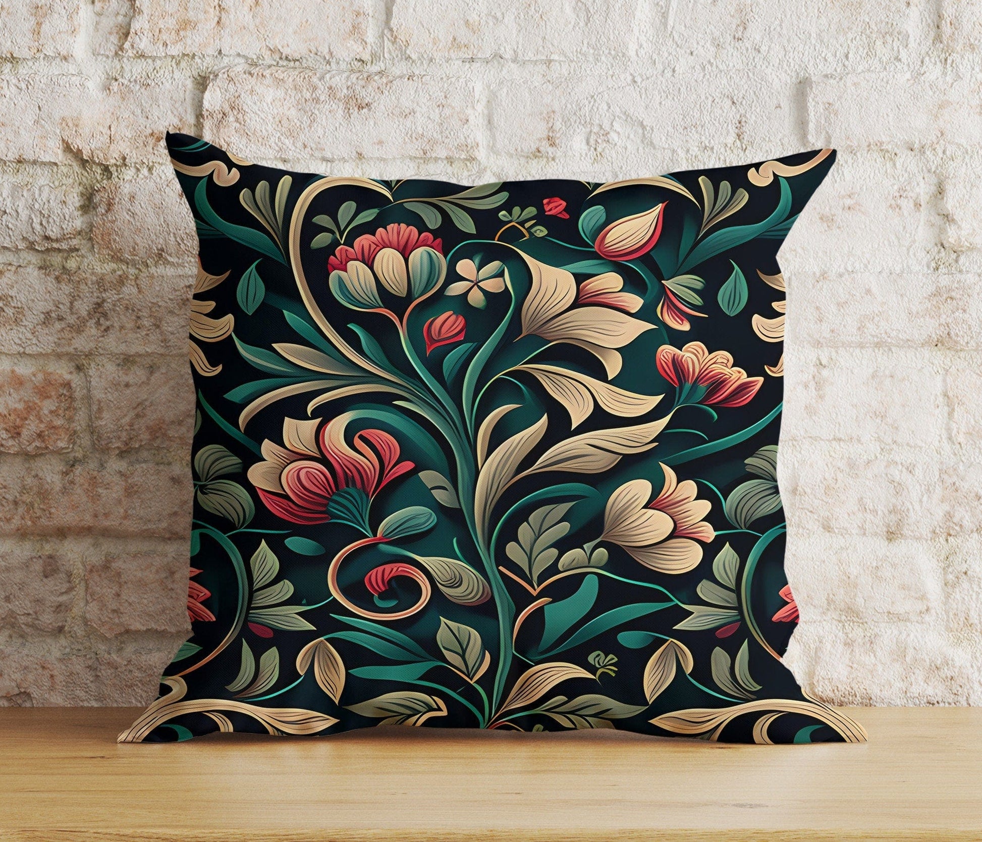 Onay 2 / 12 x 12 inch (30 x 30 cm) Double Side Black Floral Cushion Cover Dark Floral Bedroom Throw Pillow Cover
