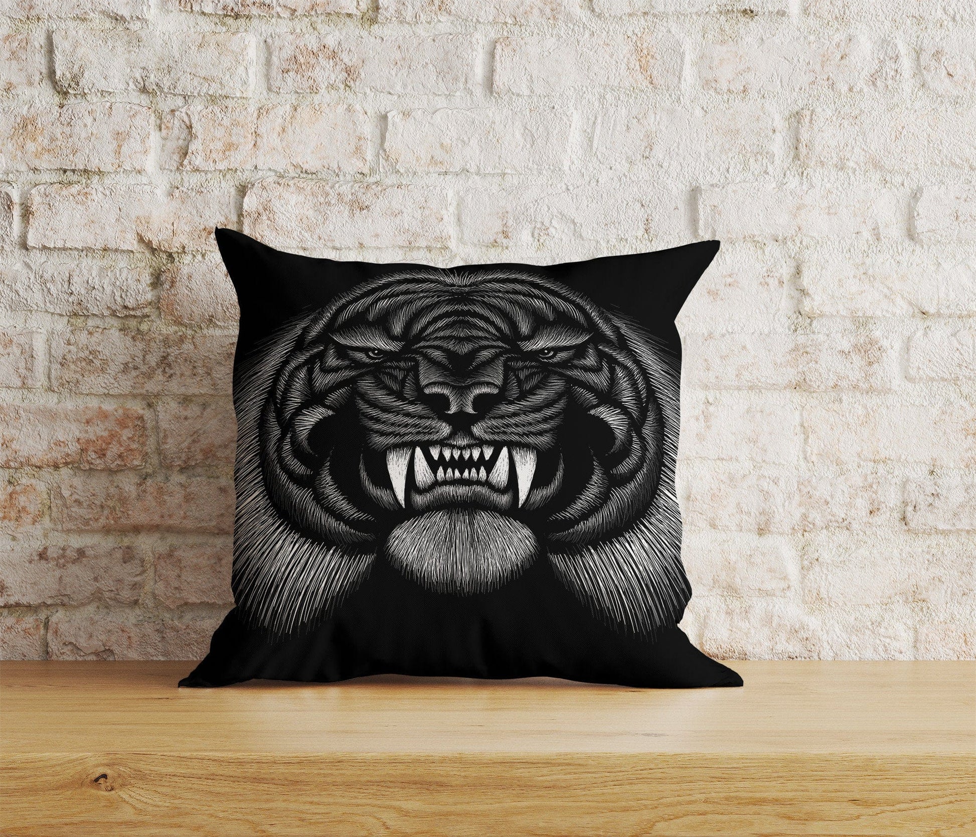 Onay Home Textile Cushion Covers 1 / 12 x 12 inch (30 x 30 cm) Double Side Black Tiger Pillow Covers Black and White Lion Pillow Covers
