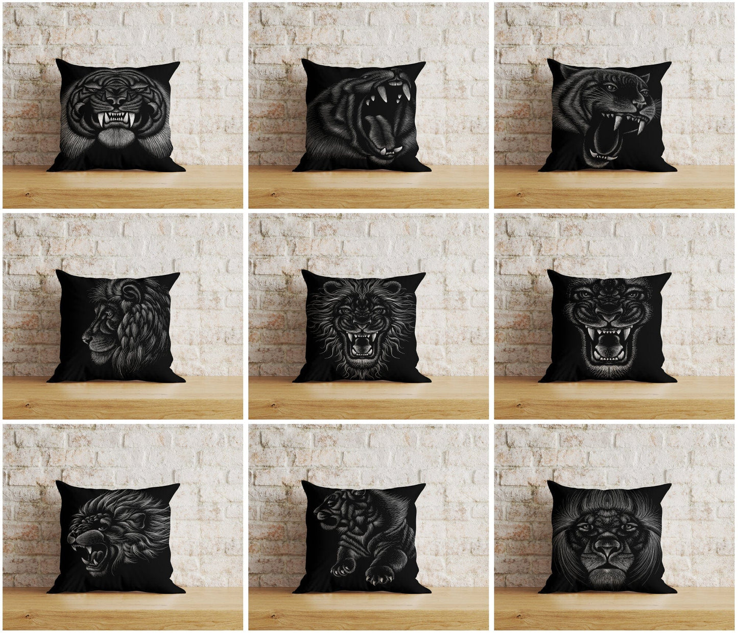 Onay Home Textile Cushion Covers Black Tiger Pillow Covers Black and White Lion Pillow Covers