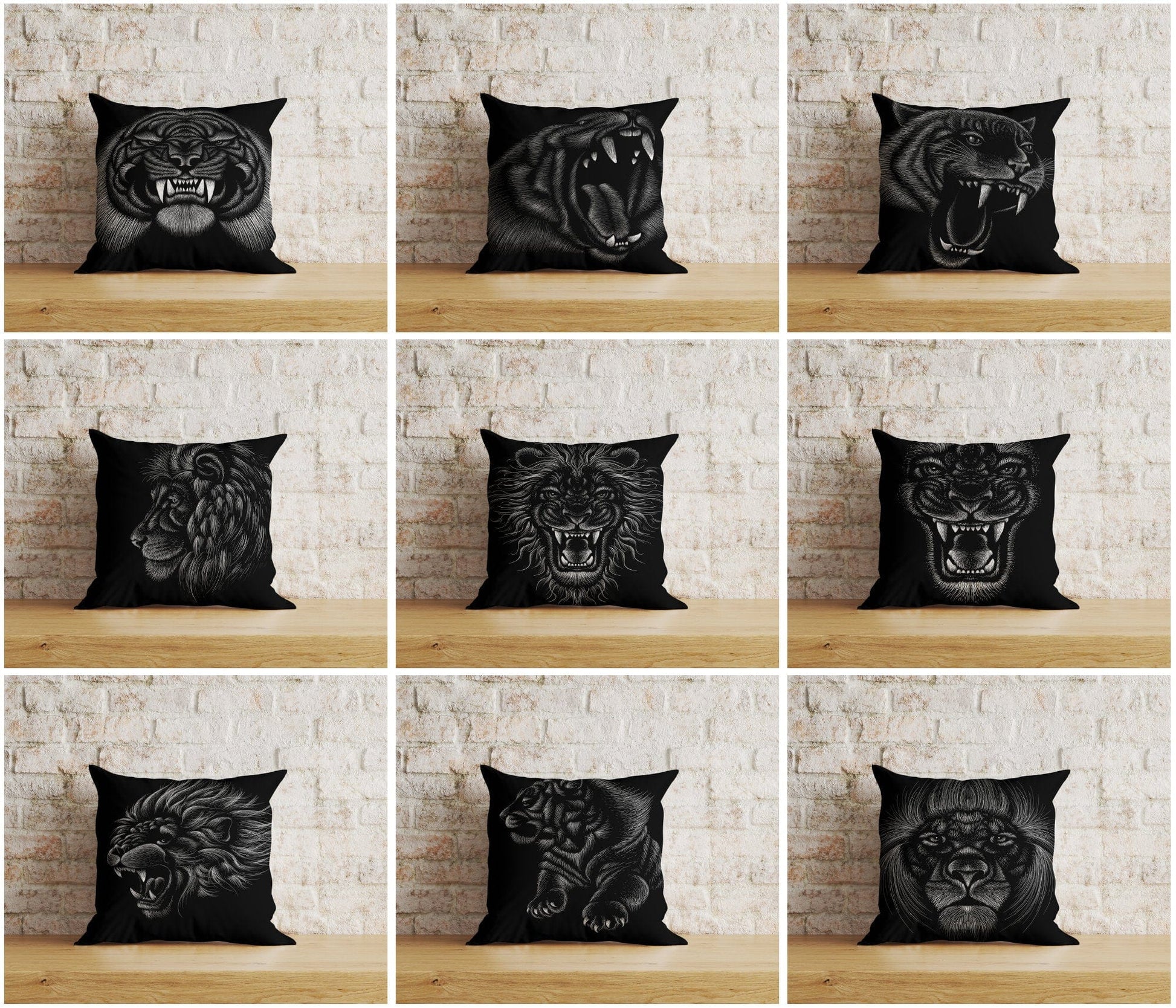 Onay Home Textile Cushion Covers Black Tiger Pillow Covers Black and White Lion Pillow Covers