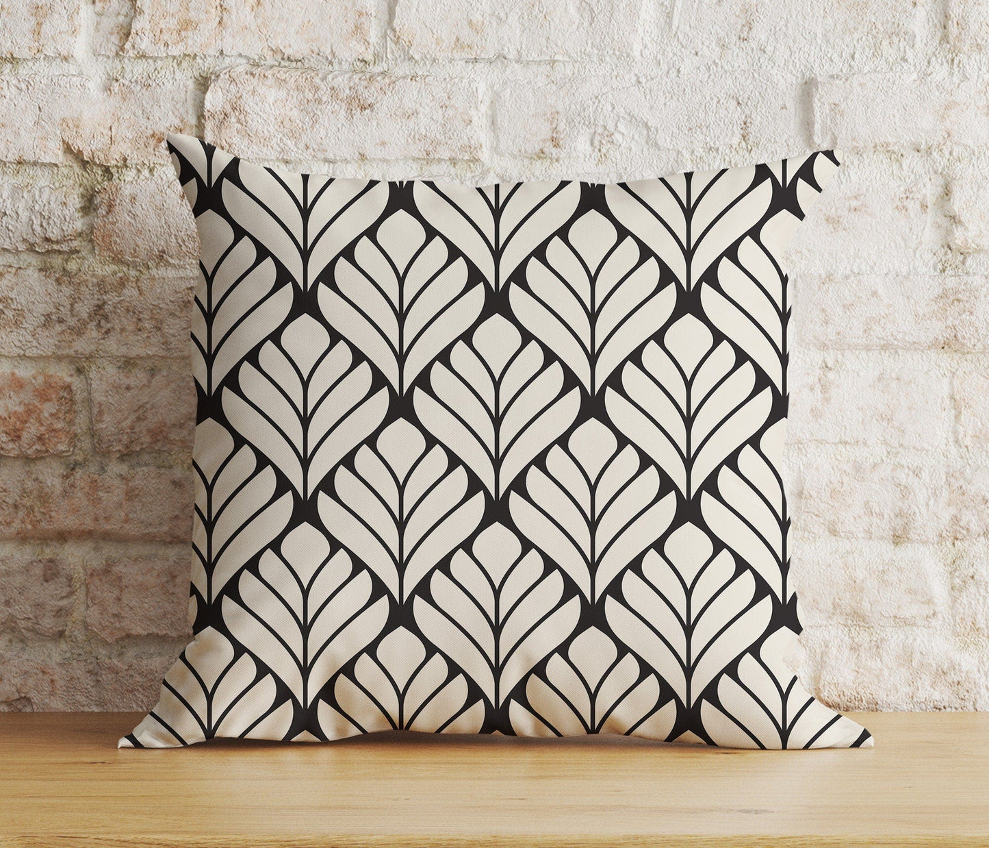 Onay 2 / 12 x 12 inch (30 x 30 cm) Double Side Black & White Cushion Cover Geometric Leaf Pillow Cover Modern Living Room