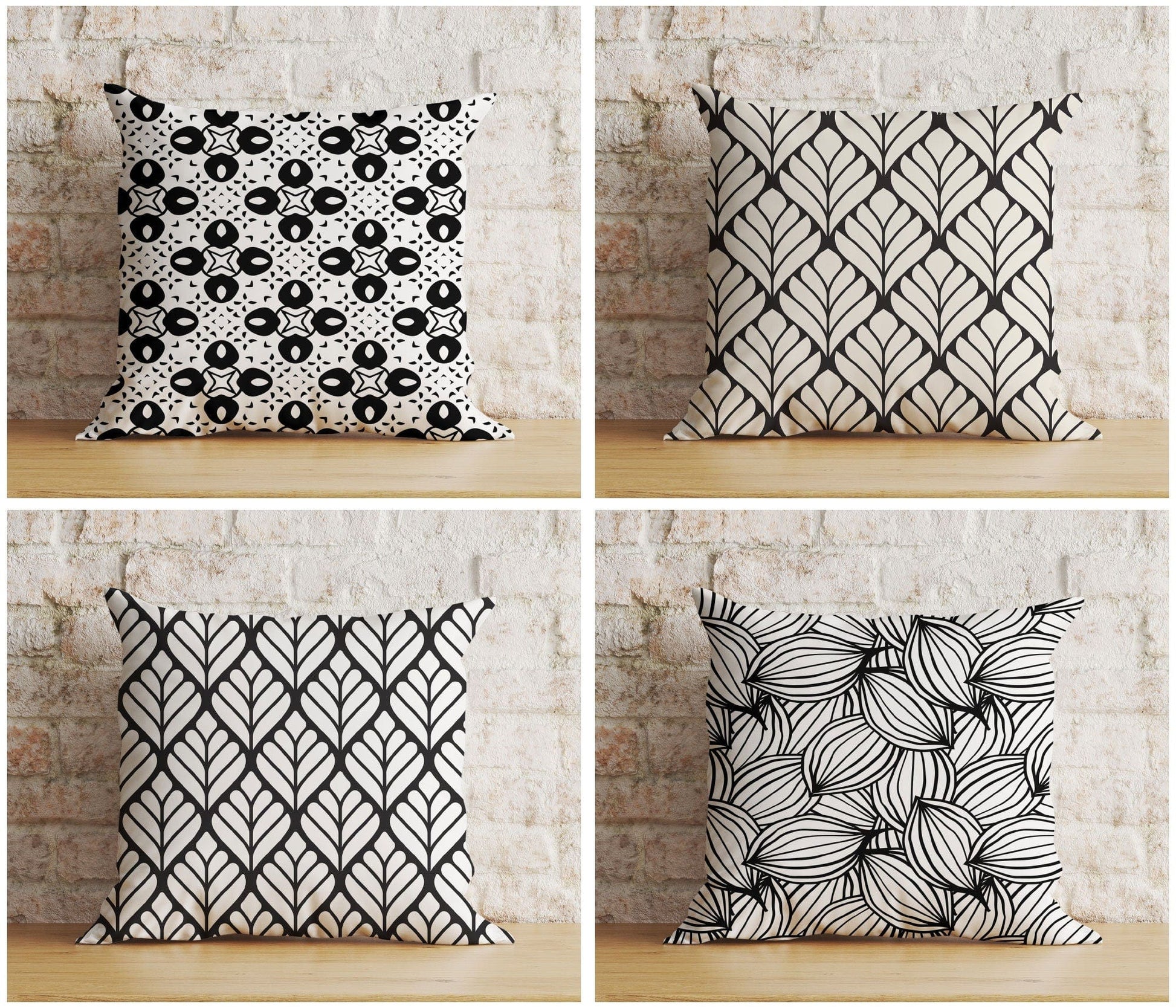 Onay Black & White Cushion Cover Geometric Leaf Pillow Cover Modern Living Room