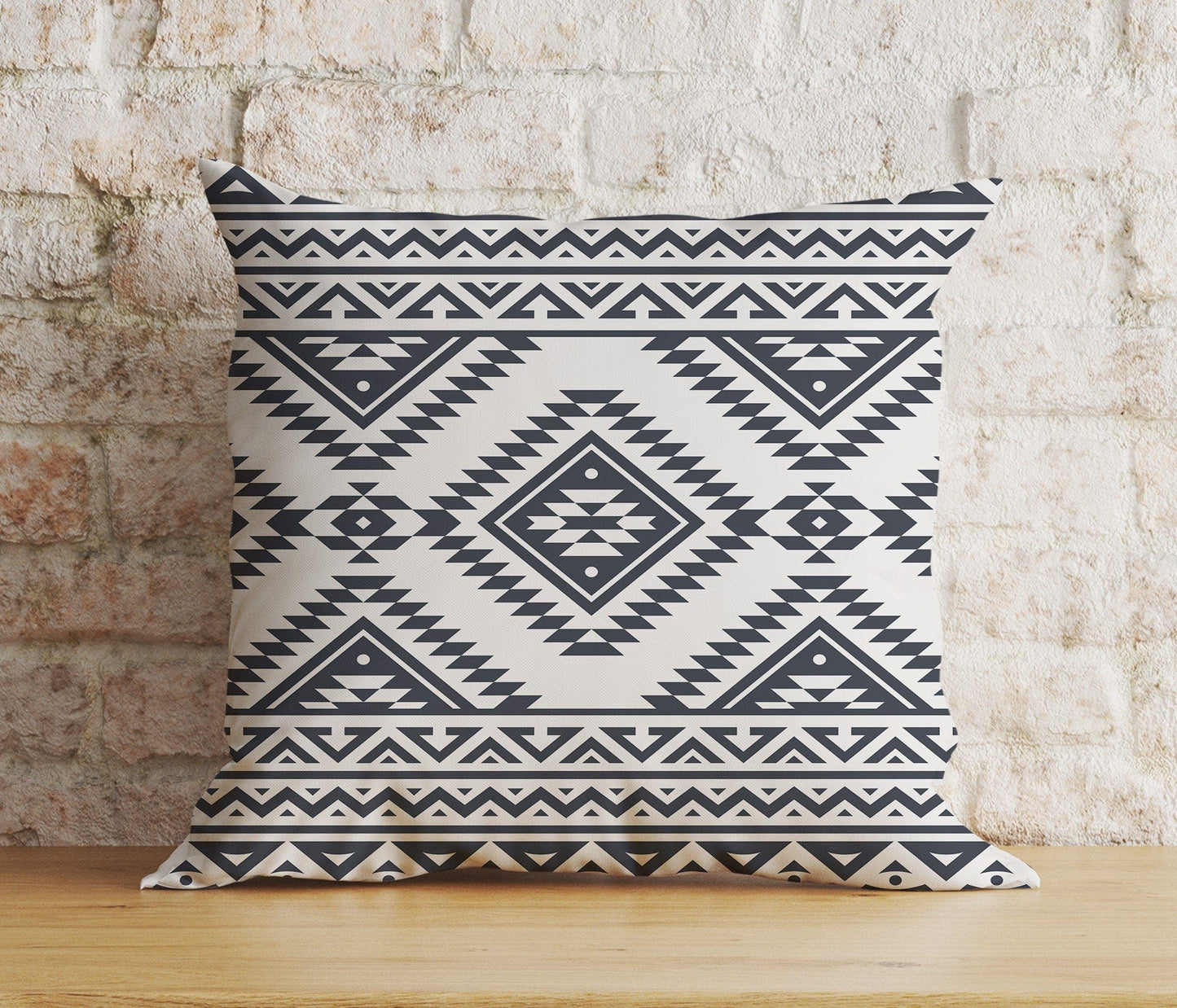 Onay 3 / 12 x 12 inch (30 x 30 cm) Double Side Black & White Southwestern Cushion Cover Aztec Turkish Kilim Farmhouse Decoration