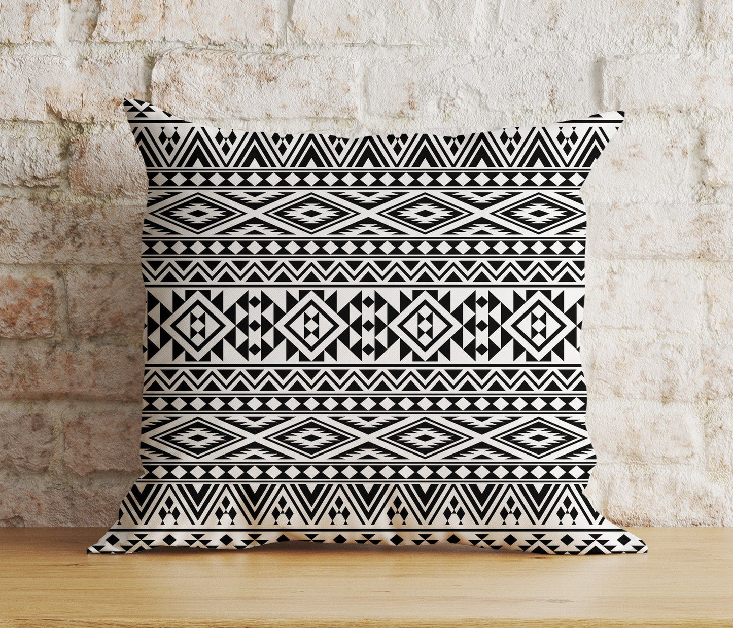 Onay 2 / 12 x 12 inch (30 x 30 cm) Double Side Black & White Southwestern Cushion Cover Aztec Turkish Kilim Farmhouse Decoration