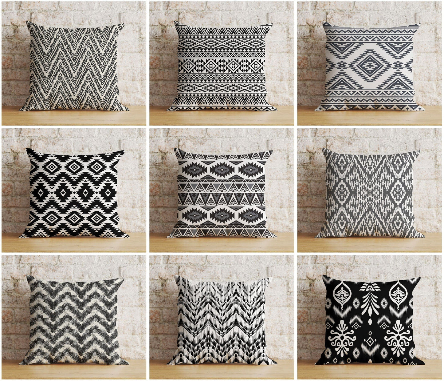 Onay Black & White Southwestern Cushion Cover Aztec Turkish Kilim Farmhouse Decoration