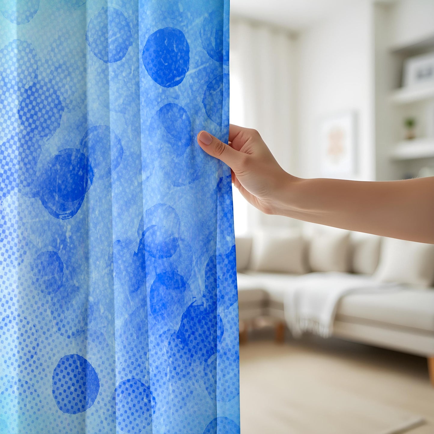 Onay Blue Abstract Living Room Curtains, Soft Gradient Polka Dot Drapes
