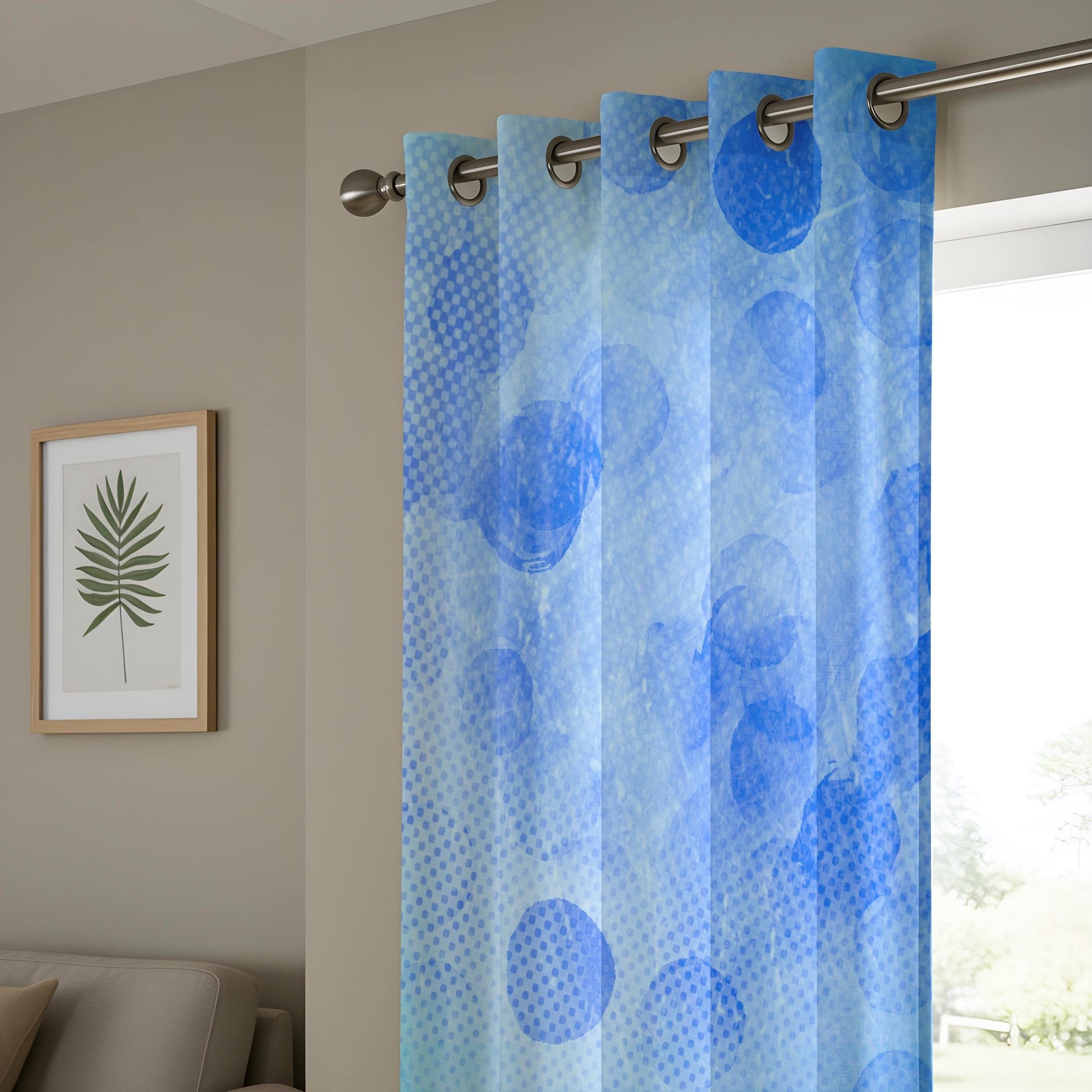 Onay Blue Abstract Living Room Curtains, Soft Gradient Polka Dot Drapes