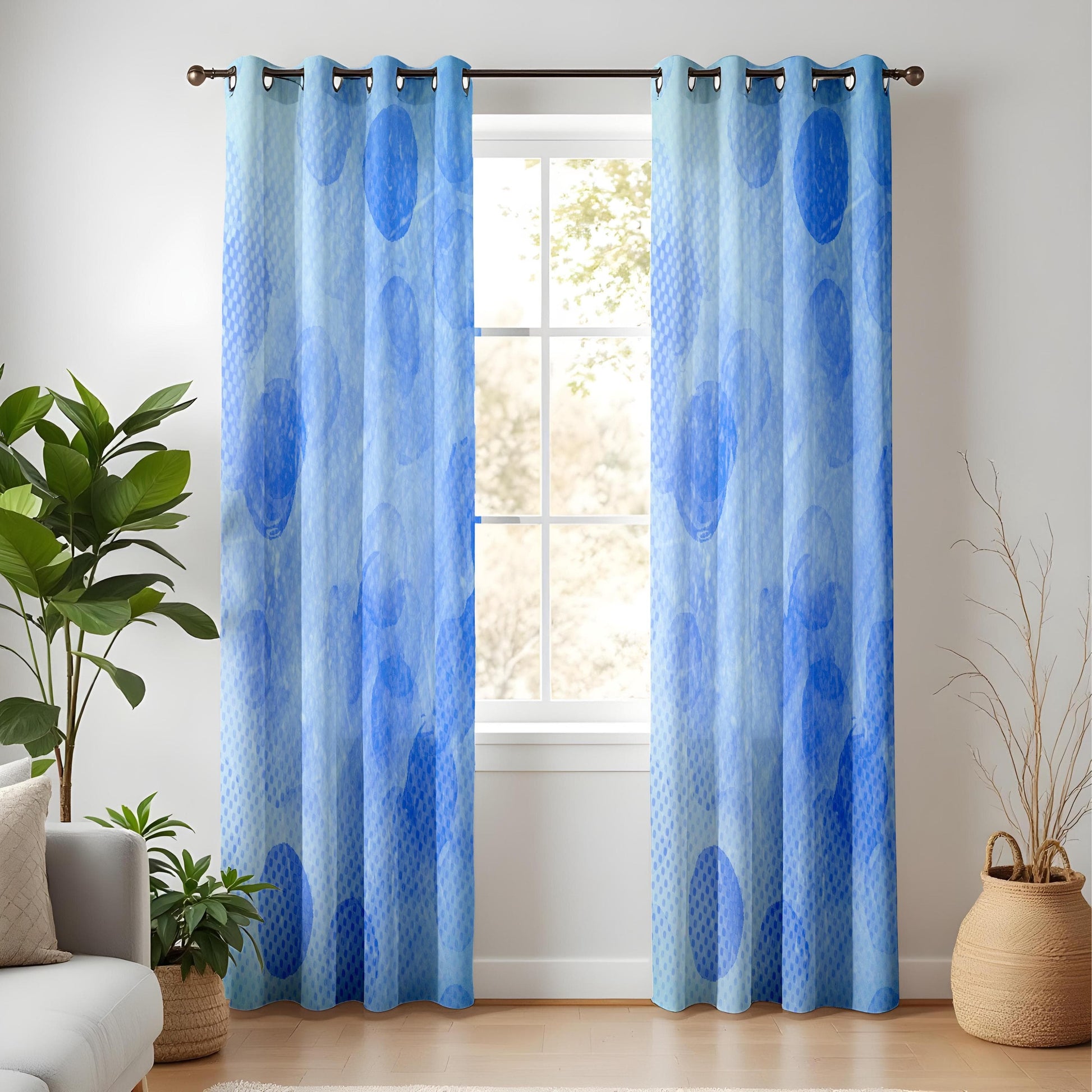 Onay Blue Abstract Living Room Curtains, Soft Gradient Polka Dot Drapes