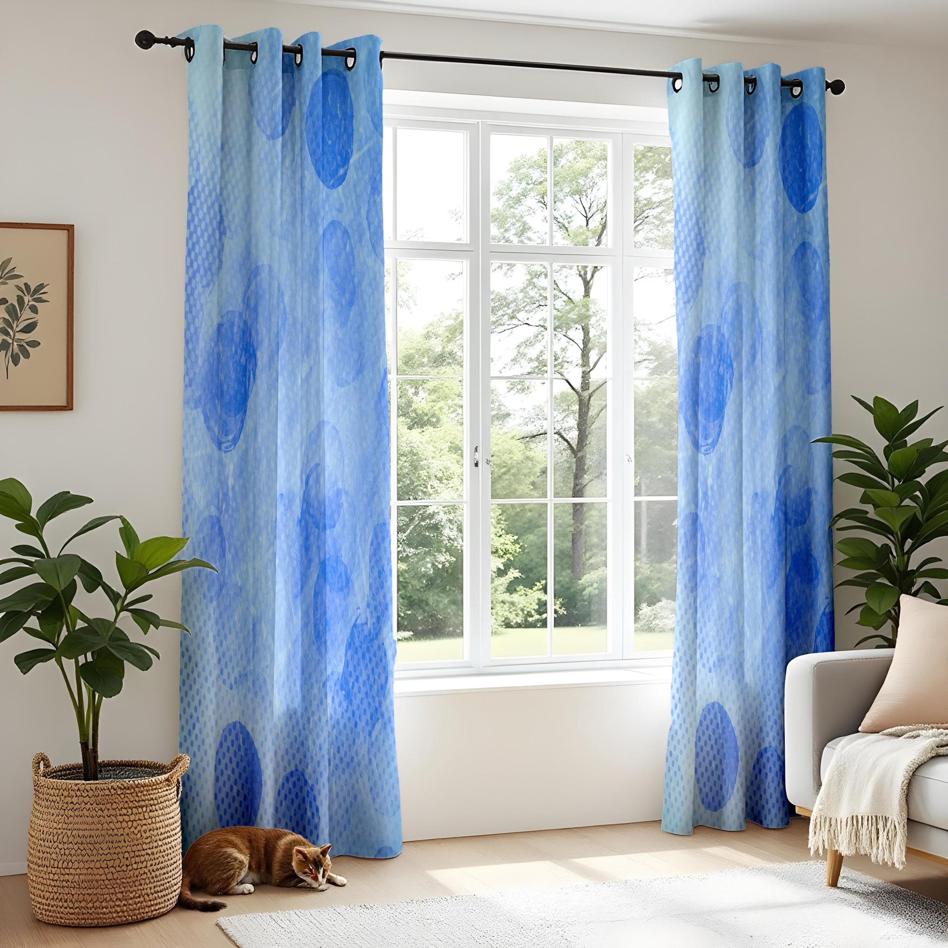 Onay Blue Abstract Living Room Curtains, Soft Gradient Polka Dot Drapes