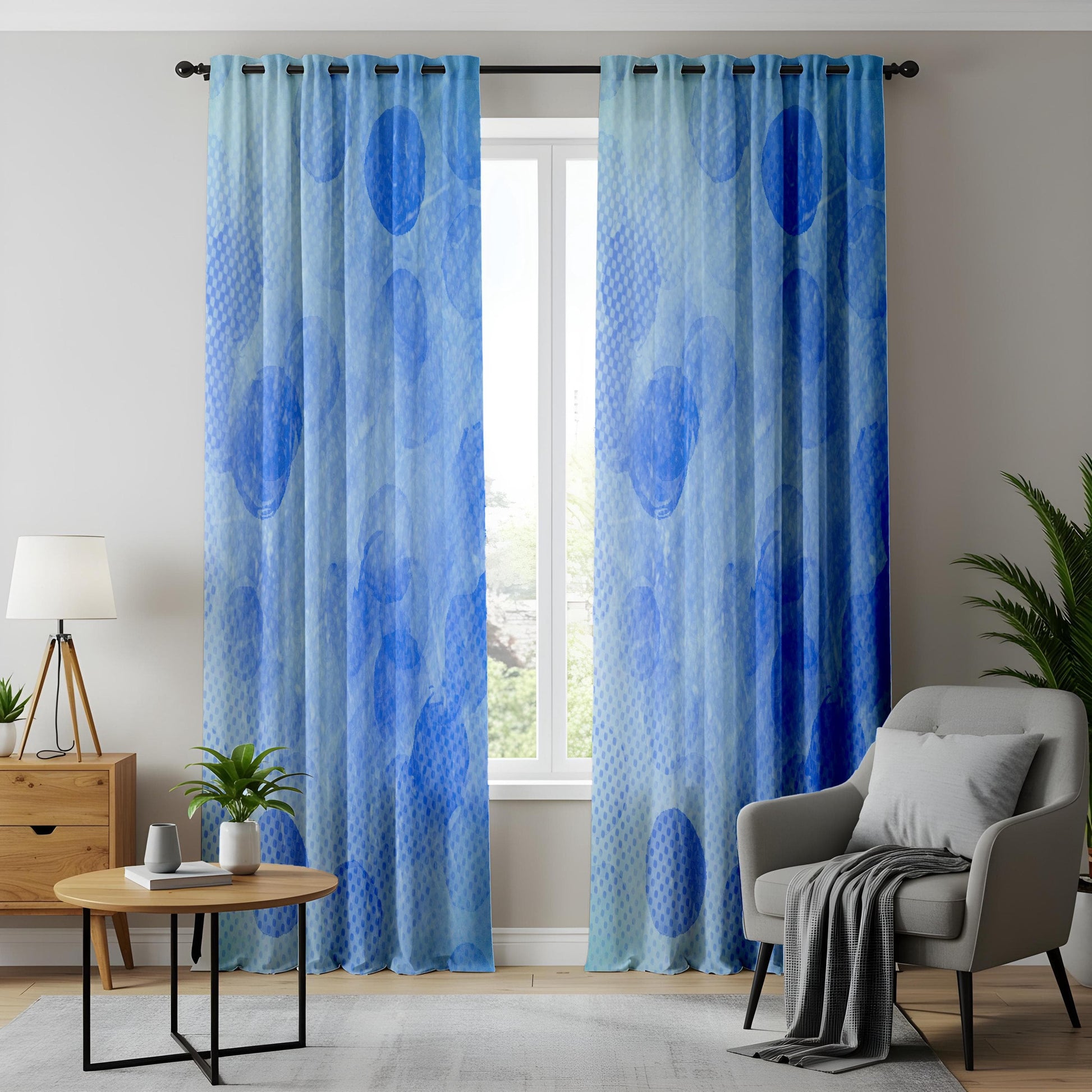 Onay Blue Abstract Living Room Curtains, Soft Gradient Polka Dot Drapes