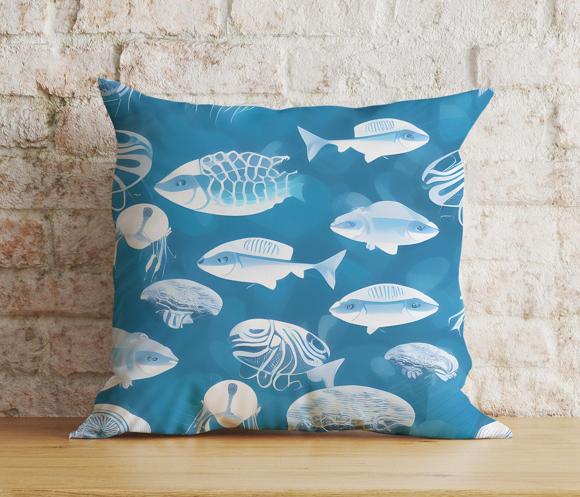 Onay Home Textile Cushion Covers 6 / 12 x 12 inch (30 x 30 cm) Double Side Blue Abstract  Nautical Cushion Cover Jellyfish Pillow Cover