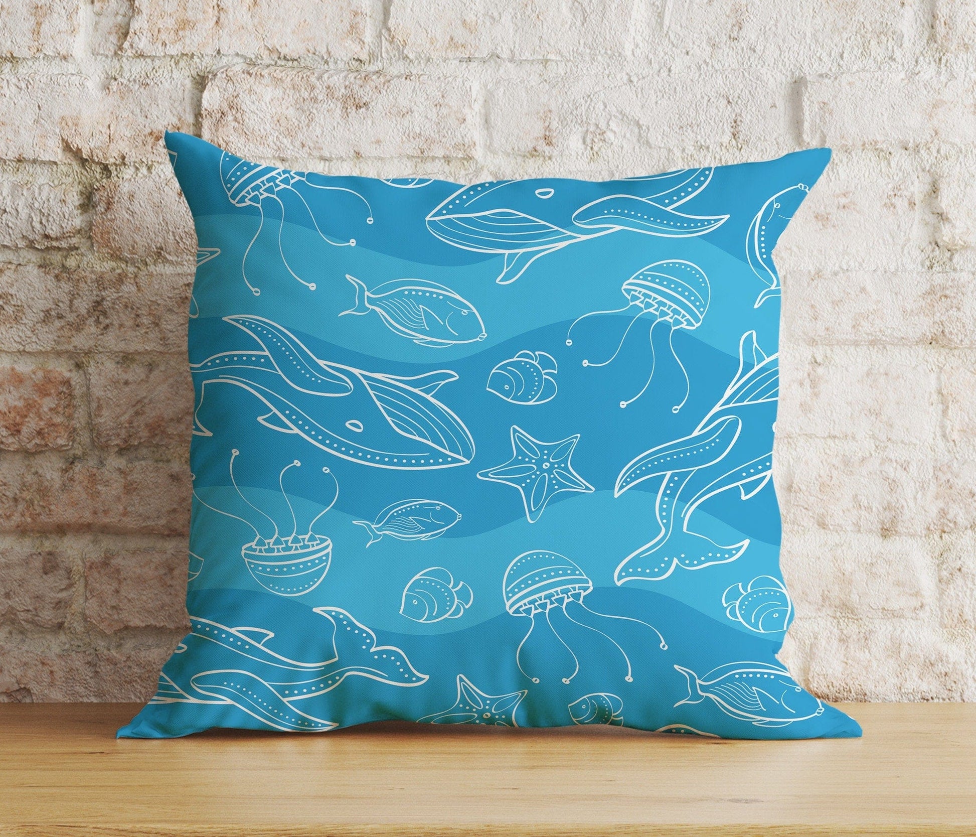 Onay Home Textile Cushion Covers 4 / 12 x 12 inch (30 x 30 cm) Double Side Blue Abstract  Nautical Cushion Cover Jellyfish Pillow Cover