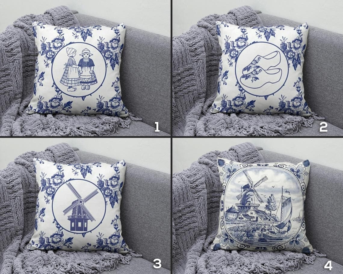 Onay Blue and White Porcelain Cushion Covers Traditional French Toile de Jouy Motif Design