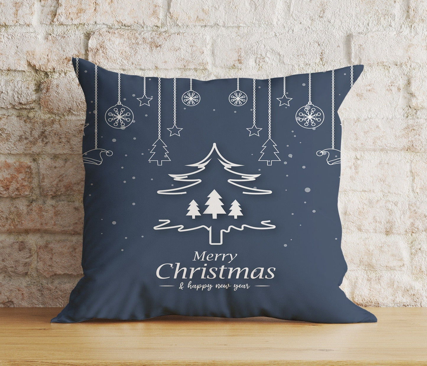 Onay 6 / 12 x 12 inch (30 x 30 cm) Double Side Blue Christmas Festive Ornament Pine Tree Print Cushions Covers