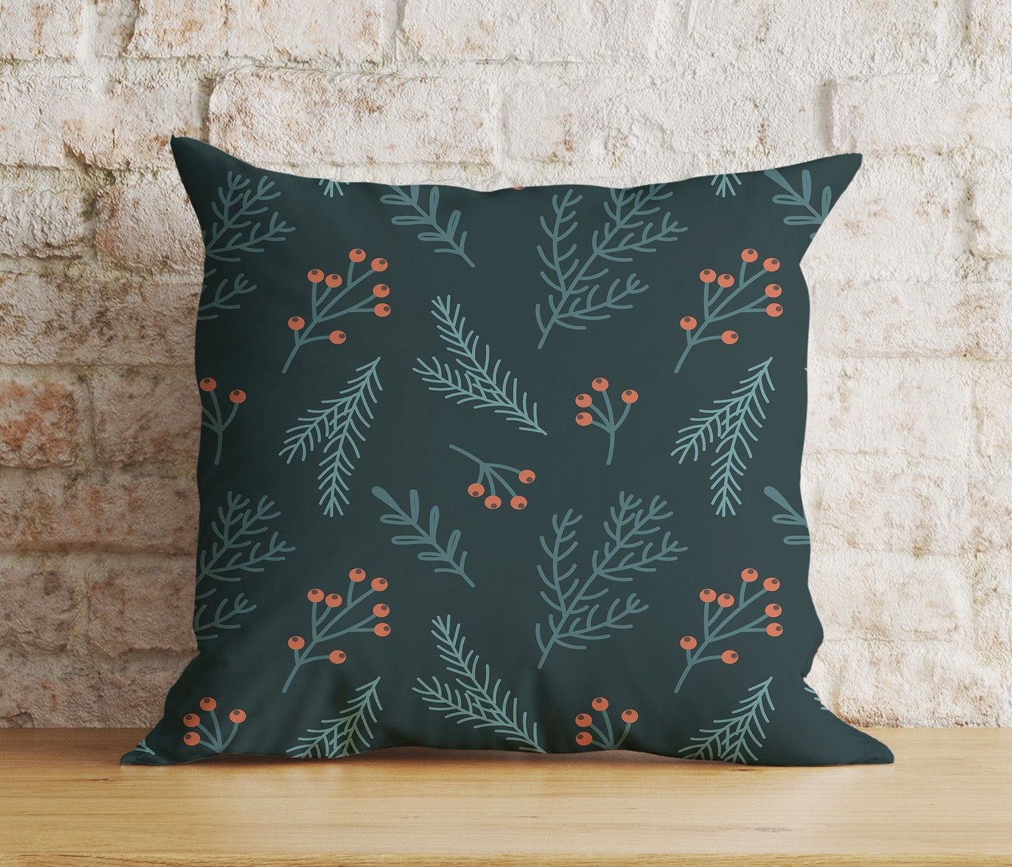Onay 1 / 12 x 12 inch (30 x 30 cm) Double Side Blue Christmas Festive Ornament Pine Tree Print Cushions Covers