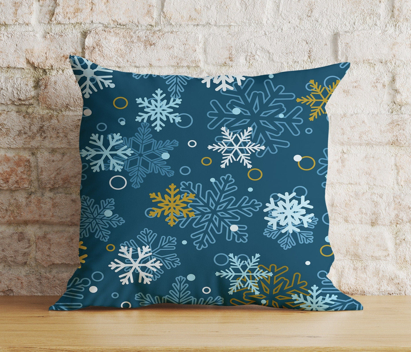 Onay 1 / 12 x 12 inch (30 x 30 cm) Double Side Blue Festive Winter Snowflakes Christmas Print Cushion Covers