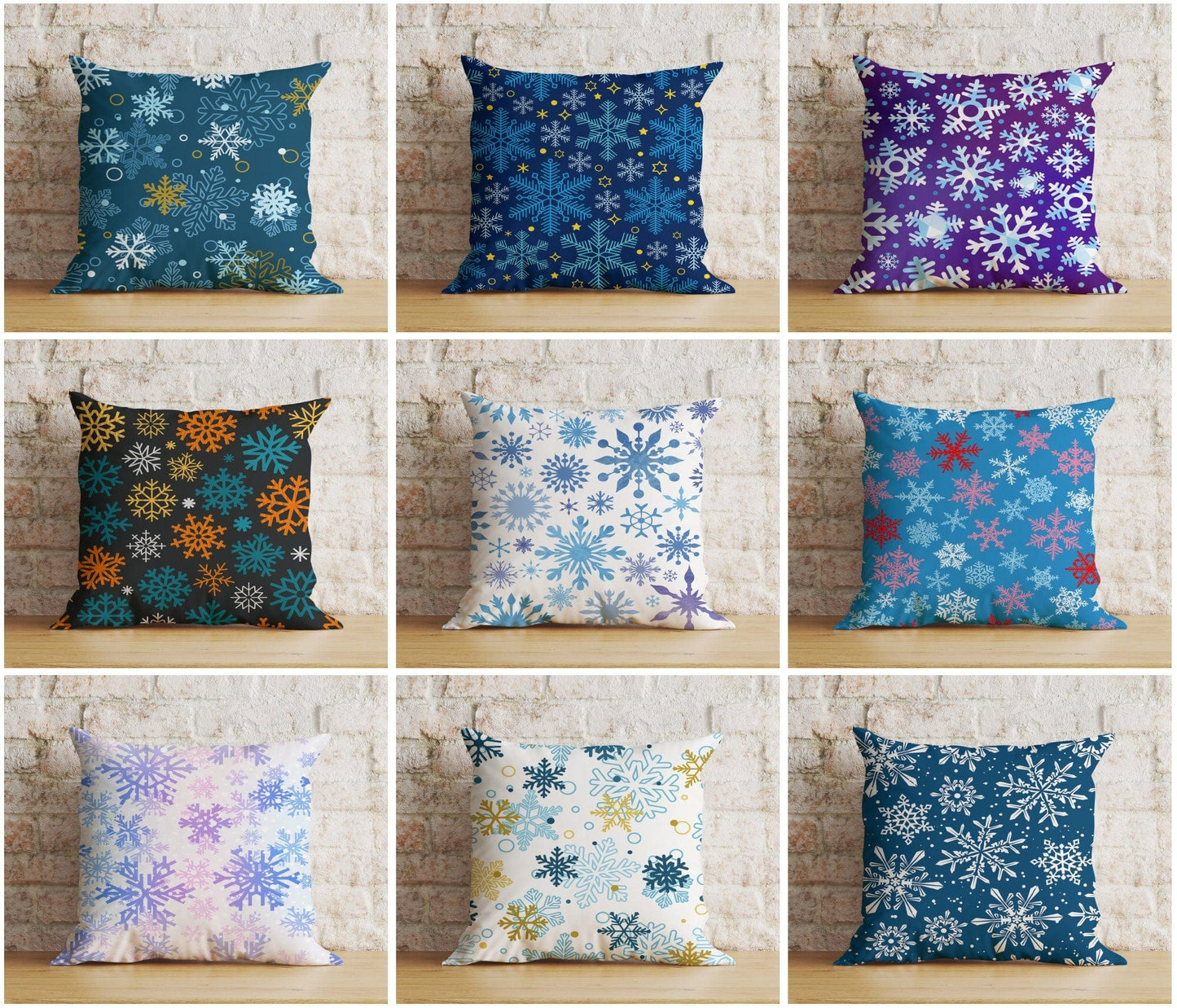 Onay Blue Festive Winter Snowflakes Christmas Print Cushion Covers
