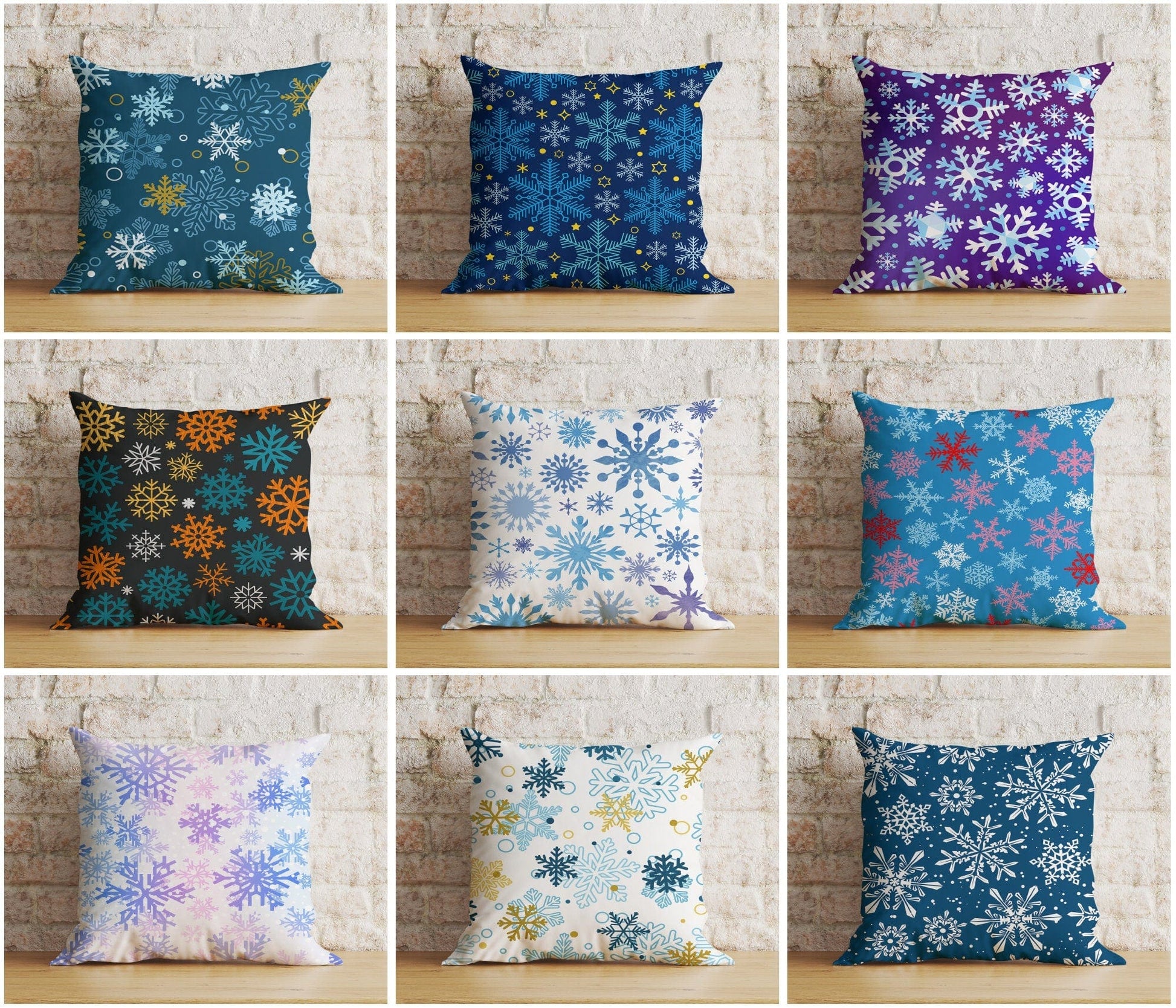 Onay Blue Festive Winter Snowflakes Christmas Print Cushion Covers
