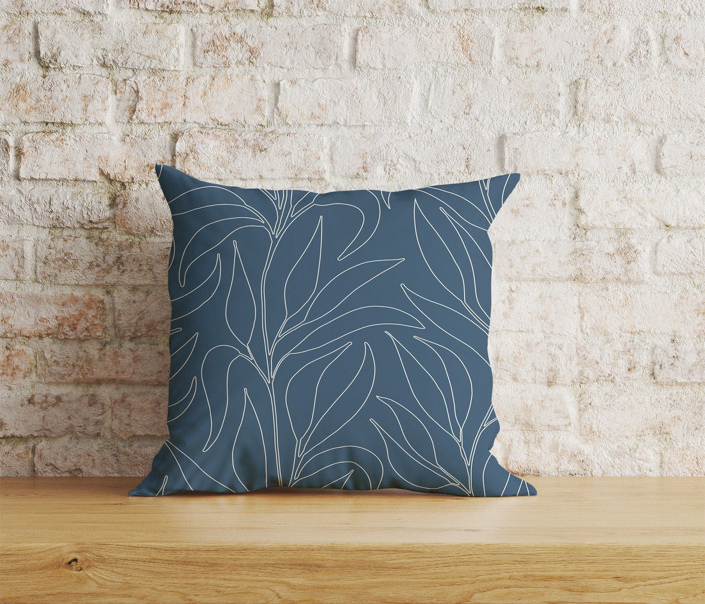 Onay Home Textile 1 / 12 x 12 inch (30 x 30 cm) Double Side Blue Floral Cushion Cover, Linear Stem Pillow Cover