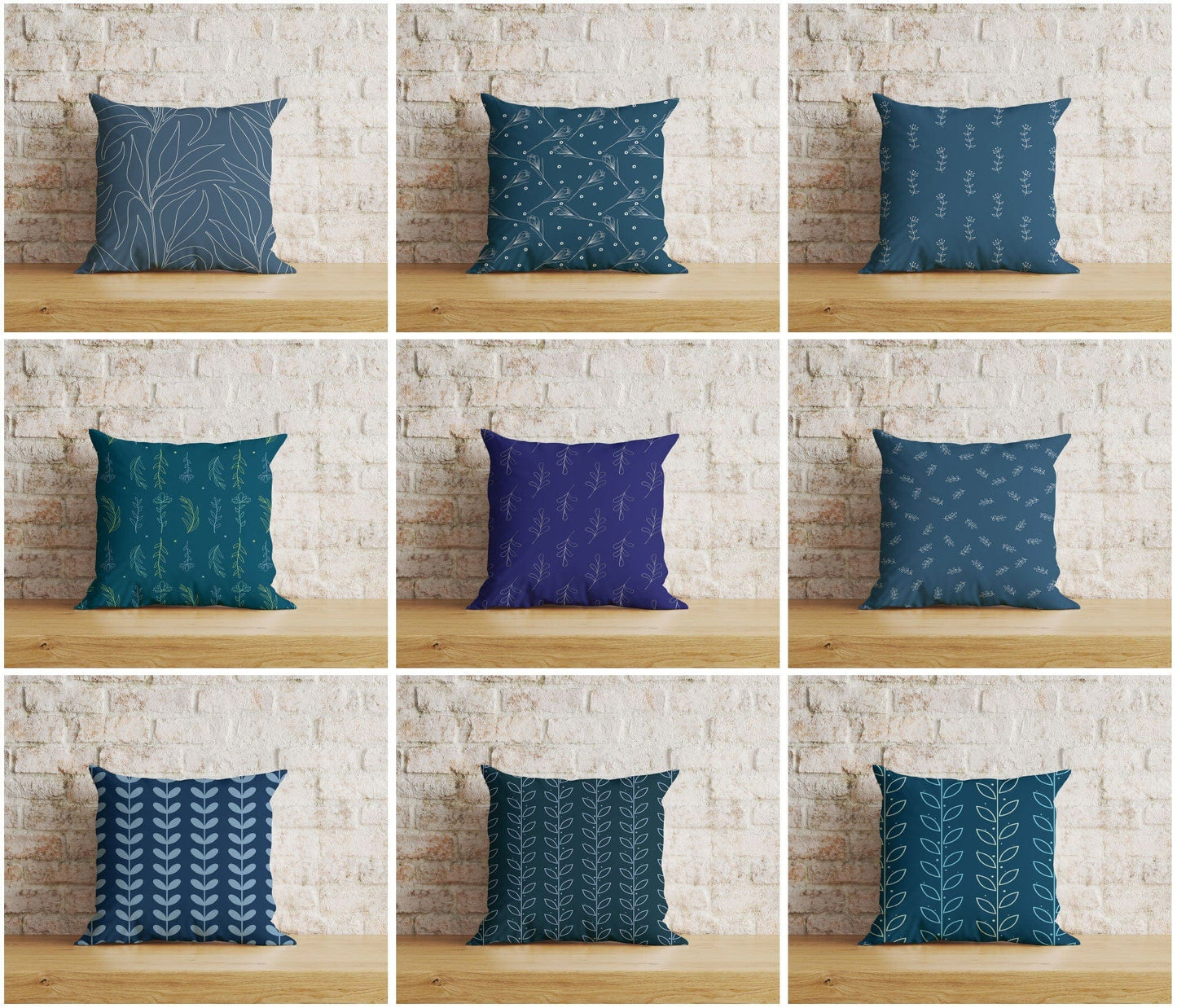Onay Home Textile Blue Floral Cushion Cover, Linear Stem Pillow Cover