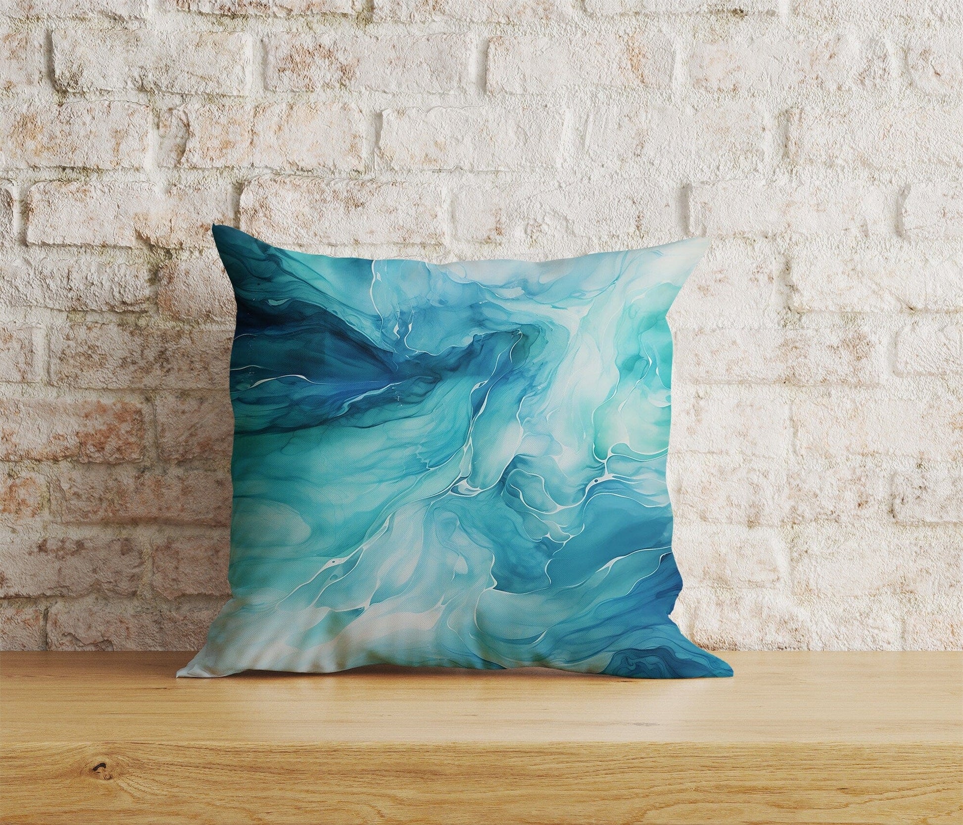 Onay Home Textile 7 / 12 x 12 inch (30 x 30 cm) Double Side Blue Marble Cushion Cover Blue Watercolor Pillow Cover