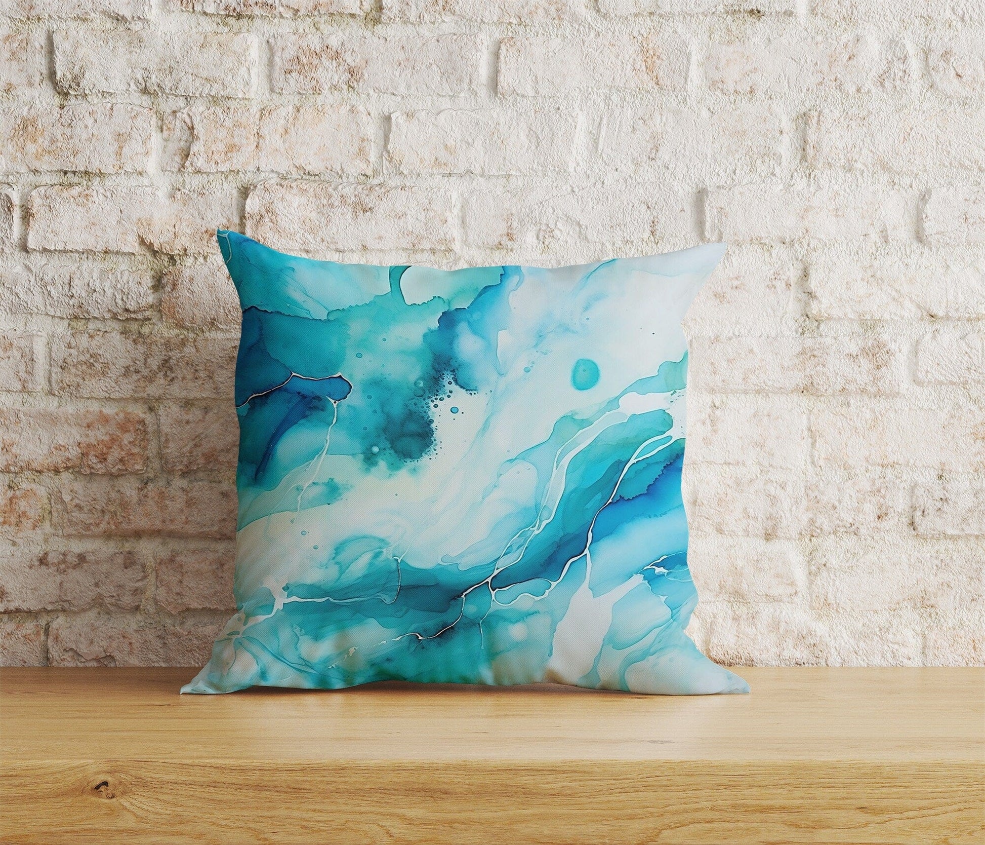 Onay Home Textile 6 / 12 x 12 inch (30 x 30 cm) Double Side Blue Marble Cushion Cover Blue Watercolor Pillow Cover