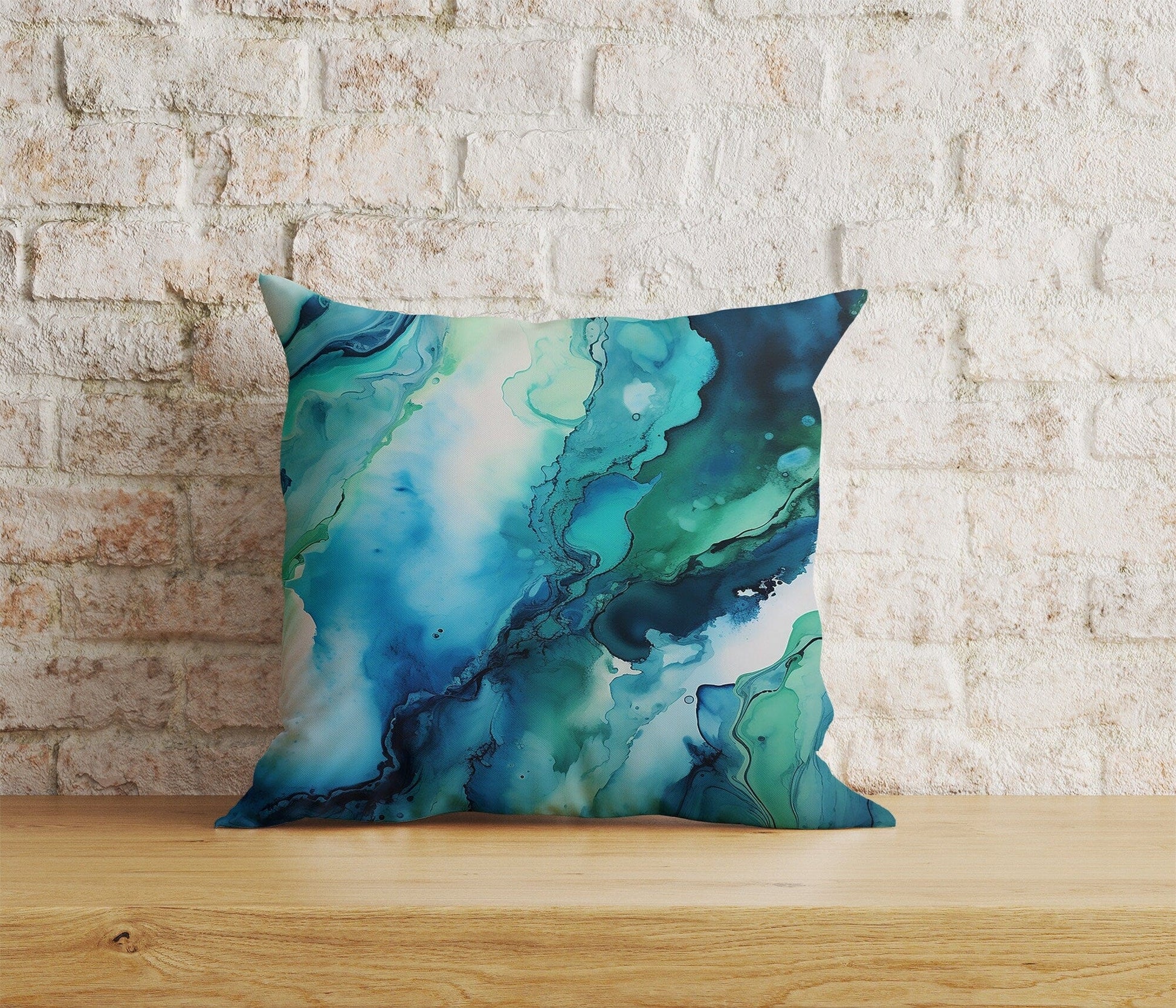 Onay Home Textile 5 / 12 x 12 inch (30 x 30 cm) Double Side Blue Marble Cushion Cover Blue Watercolor Pillow Cover