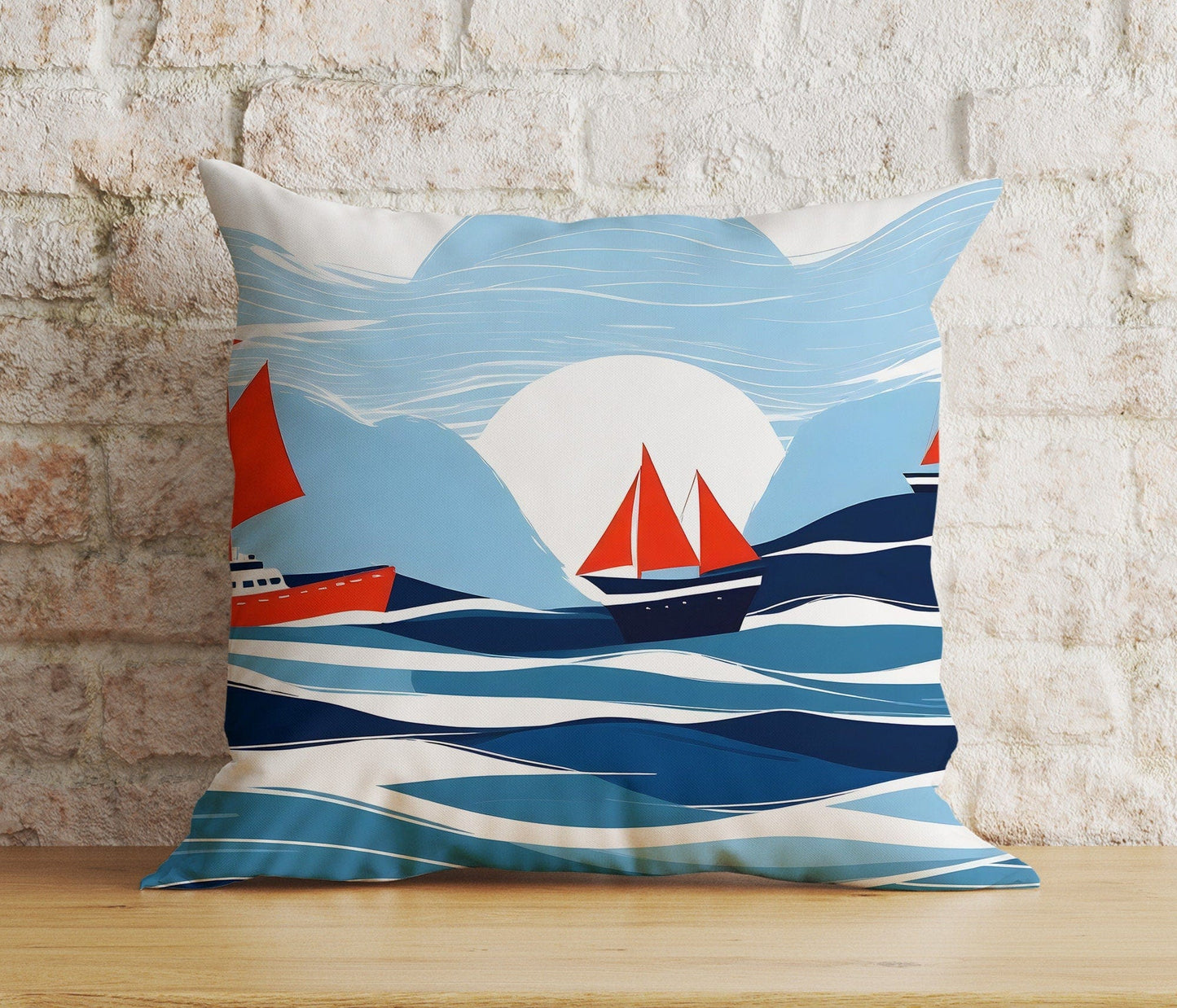 Onay 8 / 12 x 12 inch (30 x 30 cm) Double Side Blue Nautical Pillow Cover Lighthouse Cushion Cover Sailboat Pillow Case