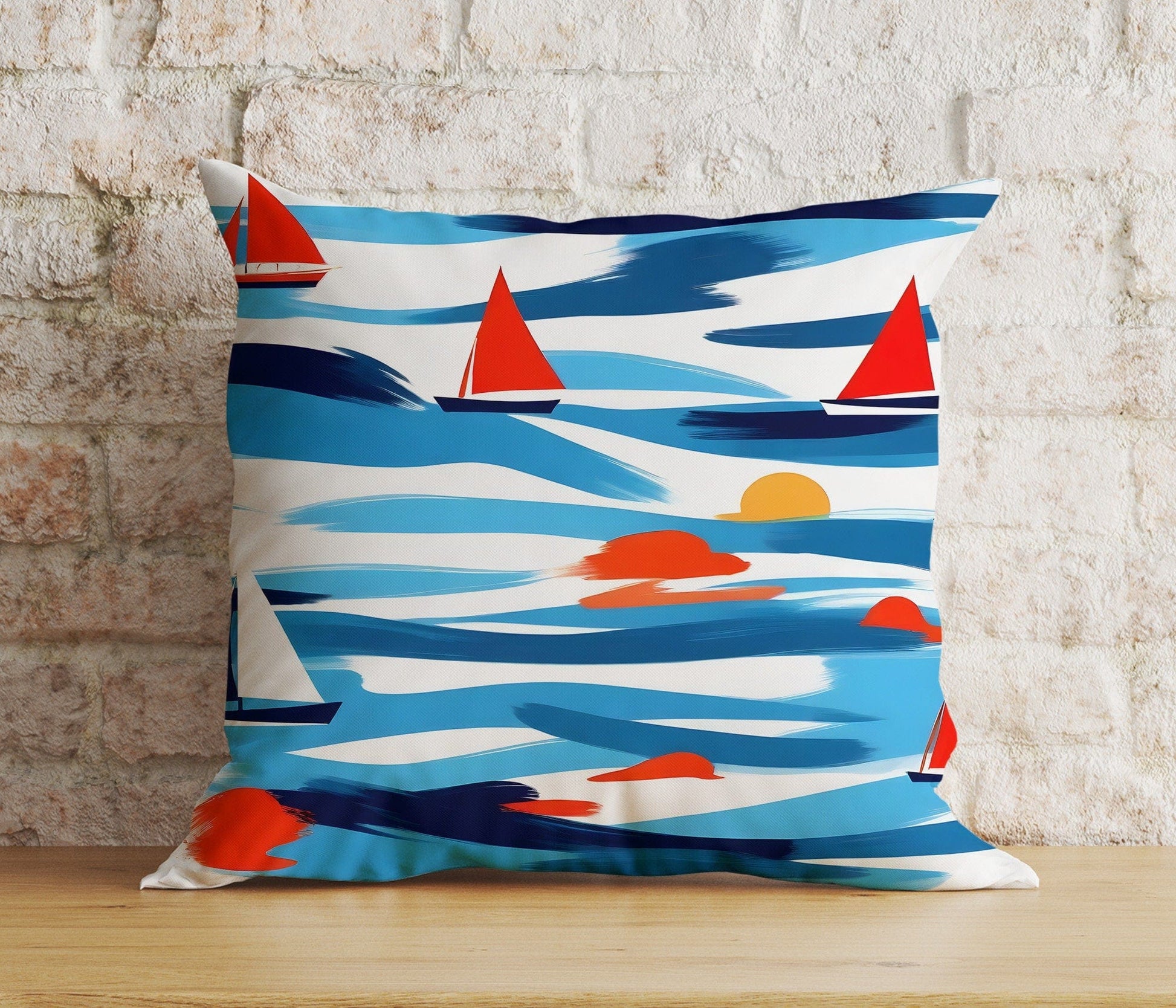 Onay 7 / 12 x 12 inch (30 x 30 cm) Double Side Blue Nautical Pillow Cover Lighthouse Cushion Cover Sailboat Pillow Case