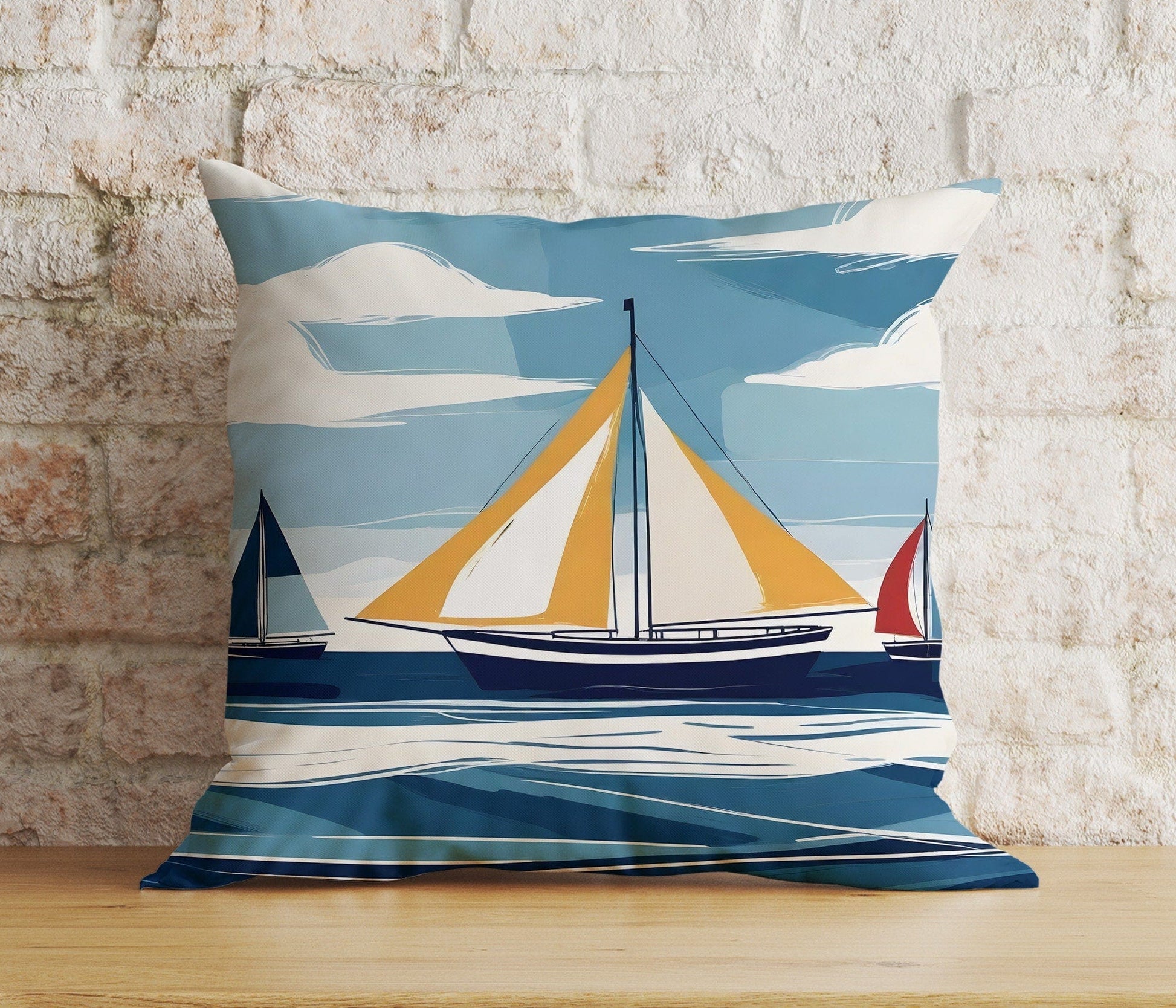 Onay 6 / 12 x 12 inch (30 x 30 cm) Double Side Blue Nautical Pillow Cover Lighthouse Cushion Cover Sailboat Pillow Case