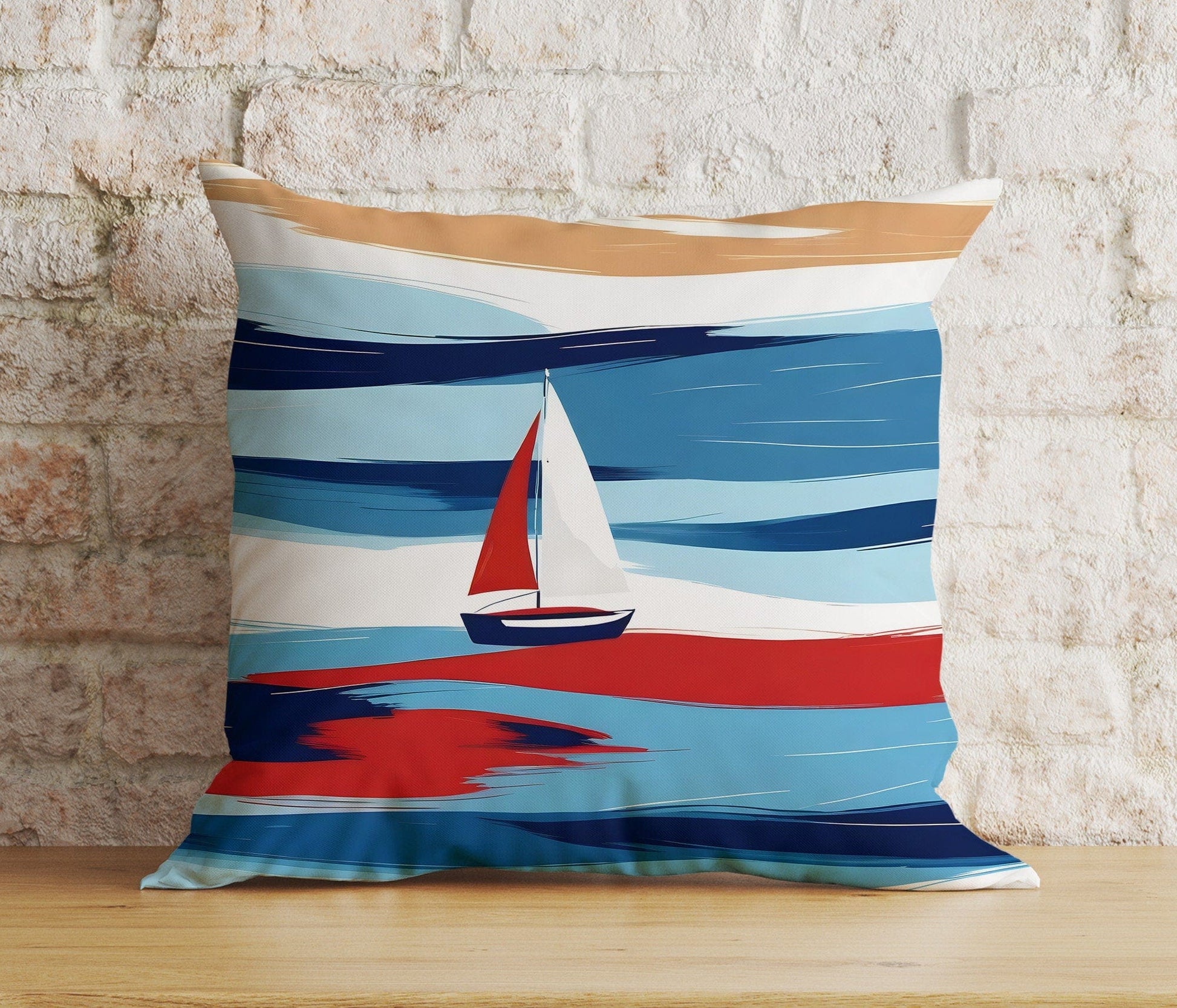 Onay 5 / 12 x 12 inch (30 x 30 cm) Double Side Blue Nautical Pillow Cover Lighthouse Cushion Cover Sailboat Pillow Case