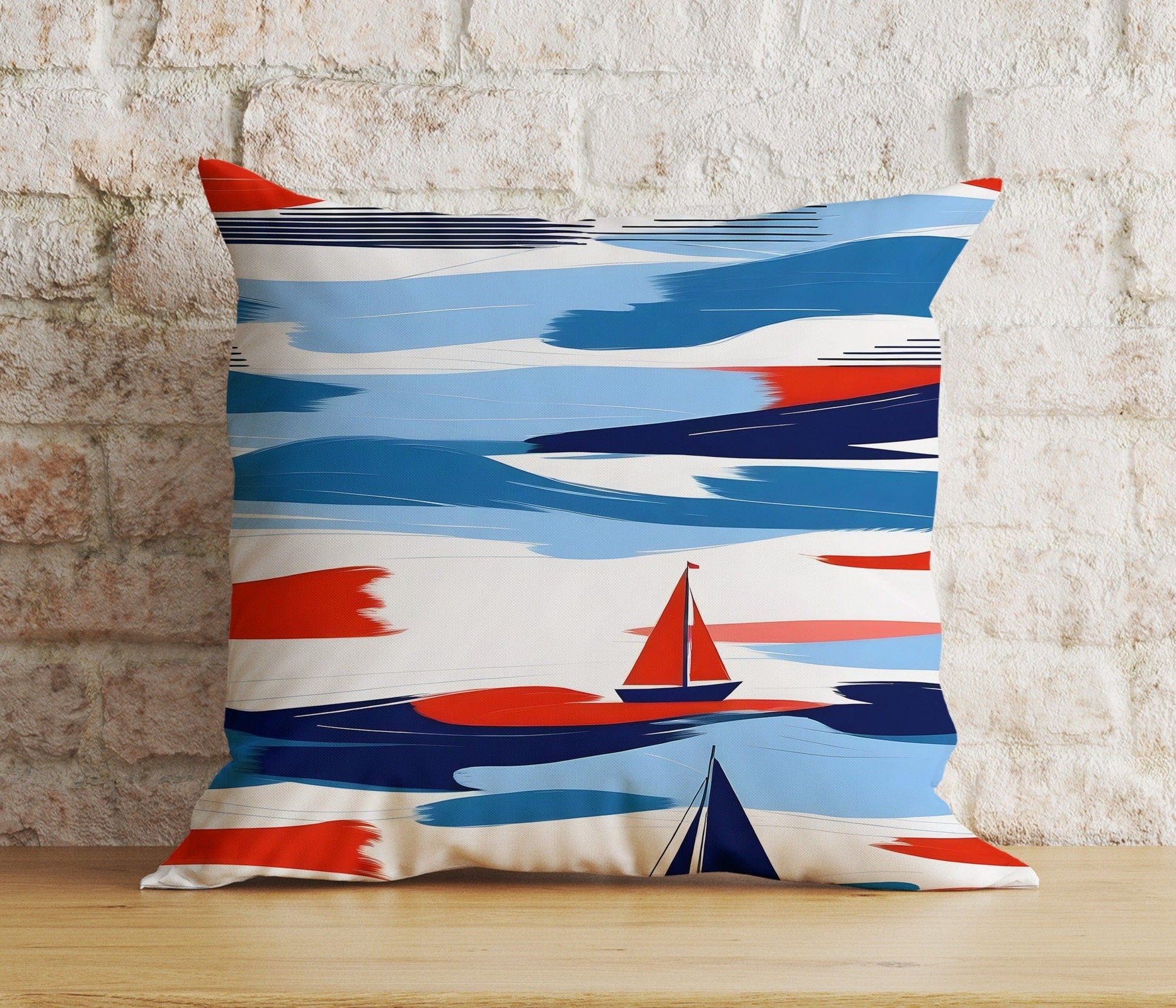 Onay 3 / 12 x 12 inch (30 x 30 cm) Double Side Blue Nautical Pillow Cover Lighthouse Cushion Cover Sailboat Pillow Case